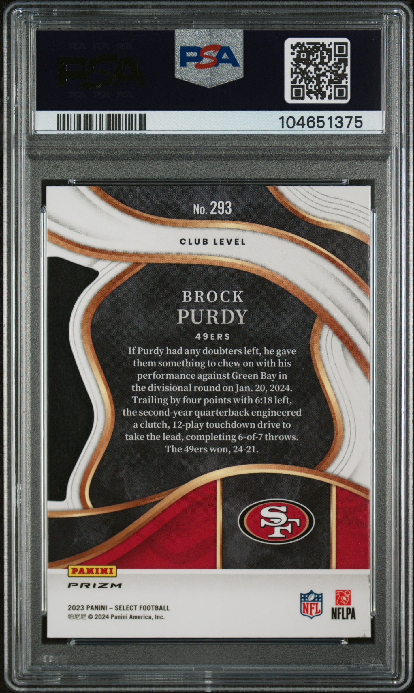 2023 Panini Select Red and Yellow Die-Cut Brock Purdy #293 PSA 9