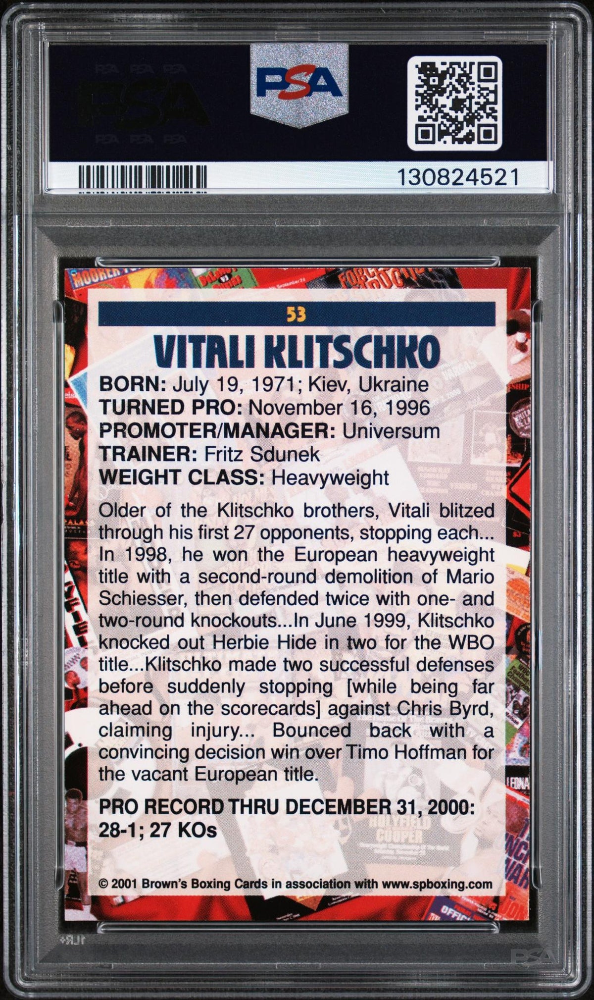 2001 Brown's Boxing Vitali Klitschko #53 PSA 7