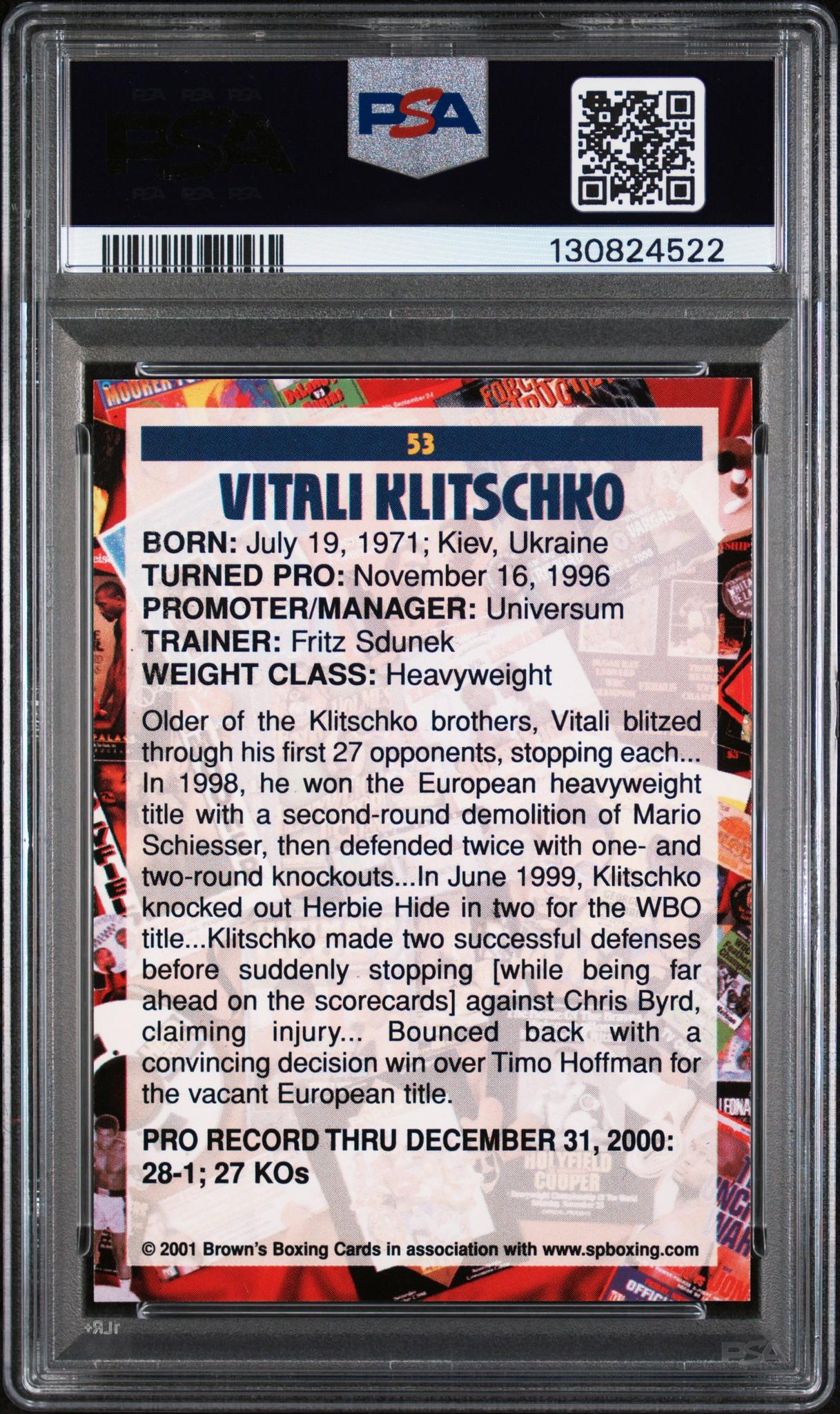 2001 Brown's Boxing Vitali Klitschko #53 PSA 7