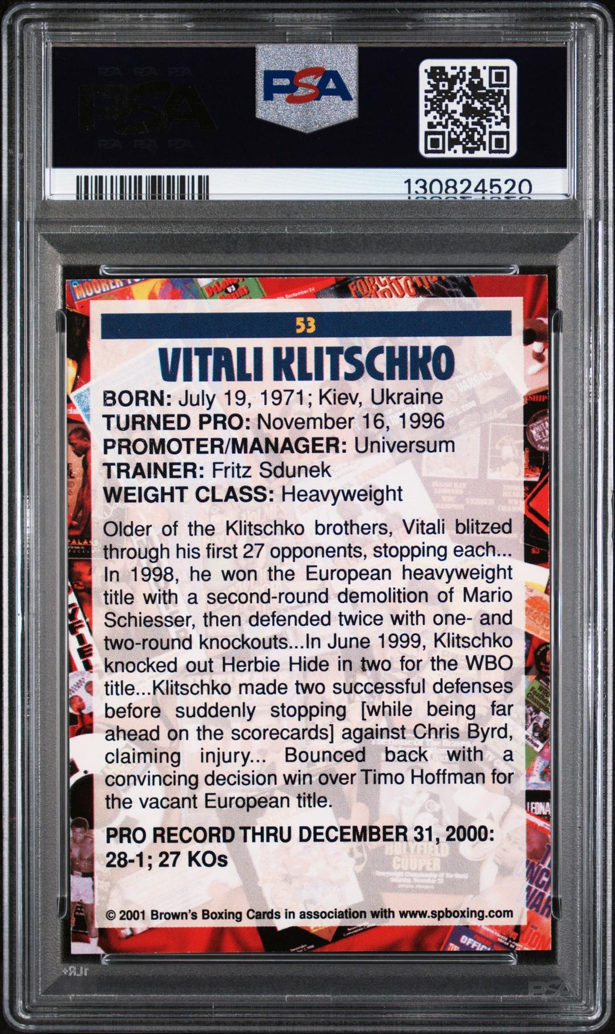2001 Brown's Boxing Vitali Klitschko #53 PSA 7