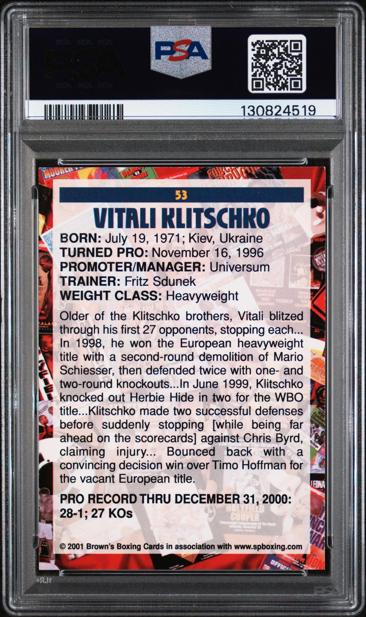2001 Brown's Boxing Vitali Klitschko #53 PSA 7