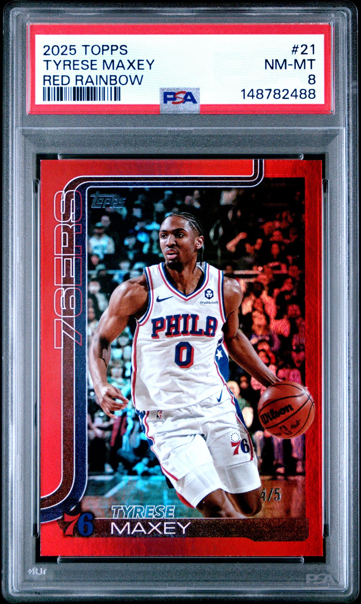 2025 Topps Red Rainbow Tyrese Maxey #21 /5 PSA 8