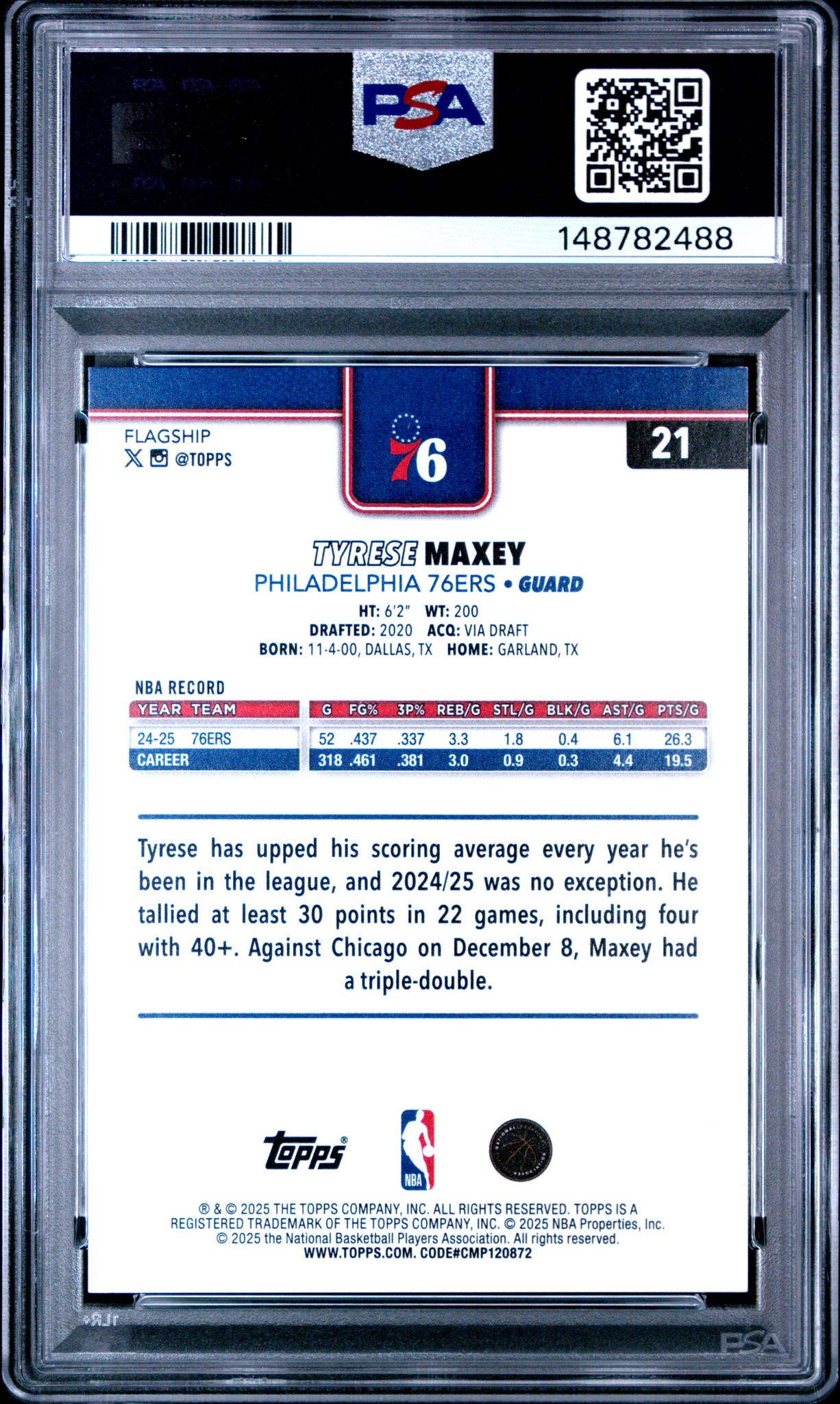 2025 Topps Red Rainbow Tyrese Maxey #21 /5 PSA 8