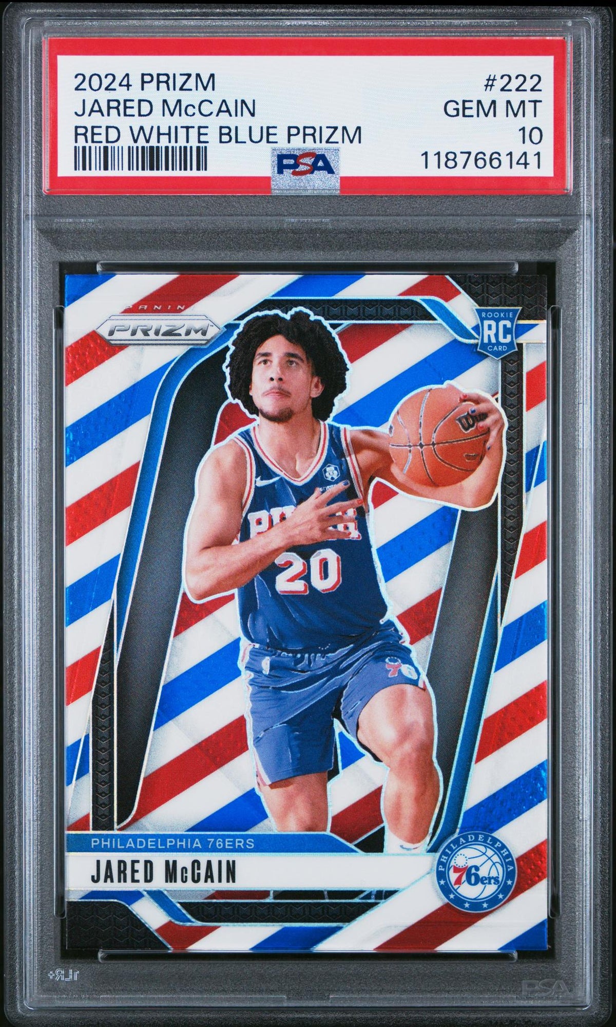 2024 Panini Prizm Red White & Blue Jared Mccain #222 PSA 10