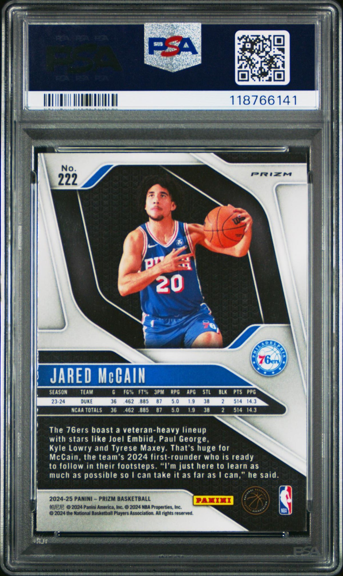 2024 Panini Prizm Red White & Blue Jared Mccain #222 PSA 10