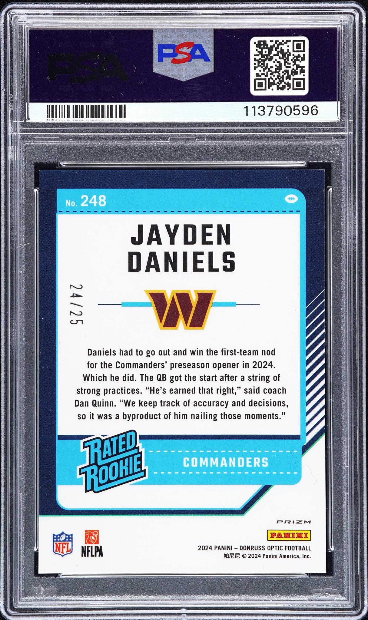 2024 Donruss Optic Rated Rookie Black Pandora Jayden Daniels #248 /25 PSA 9