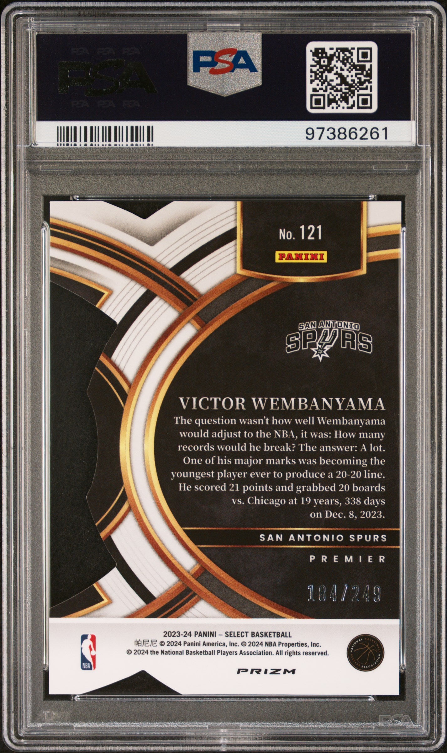 2023 Panini Select Blue Die-Cut Victor Wembanyama #121 /249 PSA 10