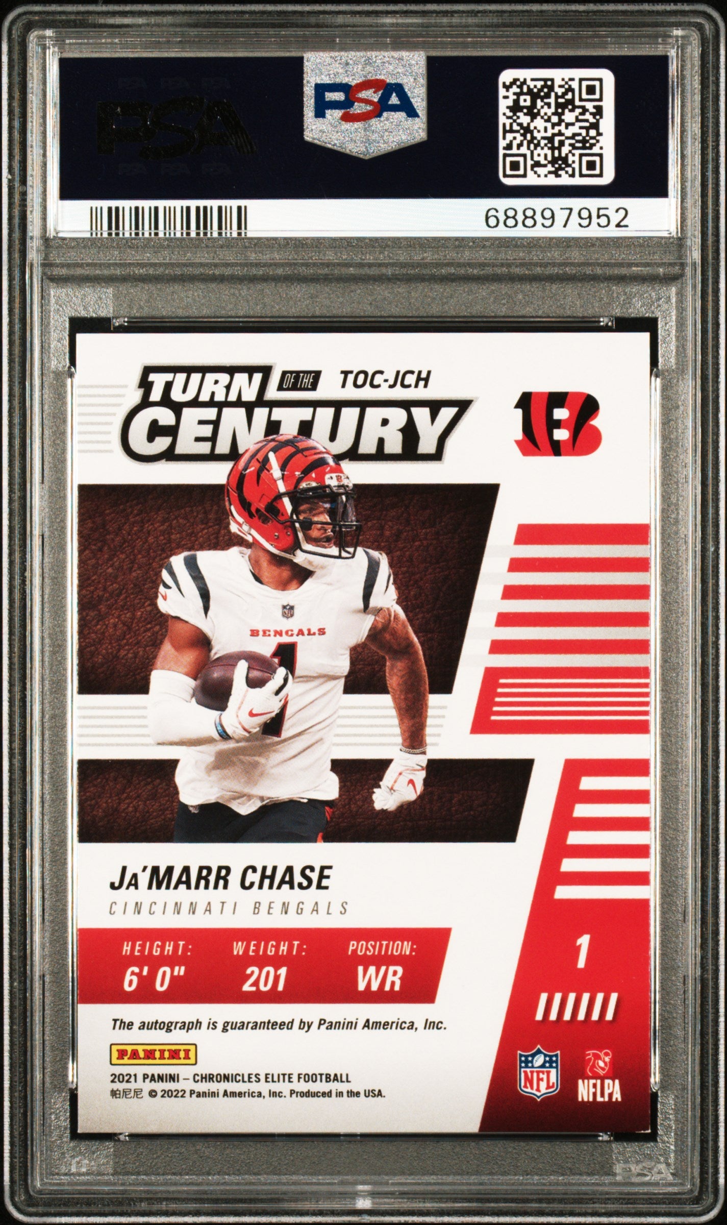 2021 Panini Chronicles Elite Turn of the Century Autographs Gold Ja'Marr Chase #TOCJCH PSA 8