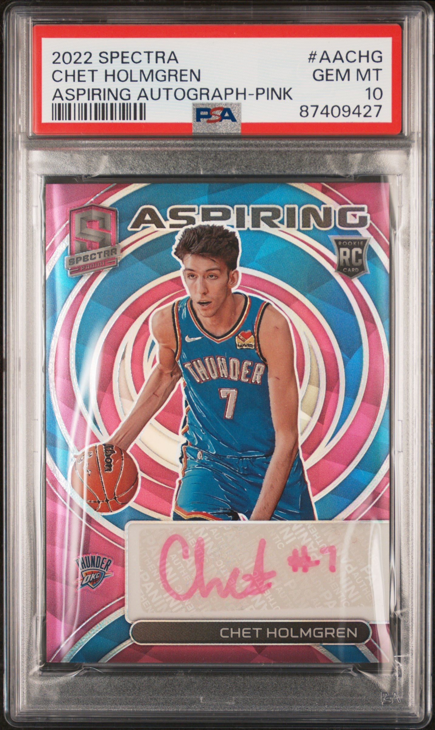 2022 Panini Spectra Aspiring Autographs Pink Chet Holmgren #5 /25 PSA 10