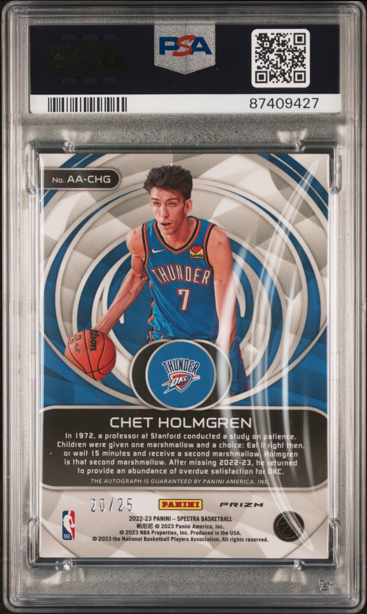 2022 Panini Spectra Aspiring Autographs Pink Chet Holmgren #5 /25 PSA 10