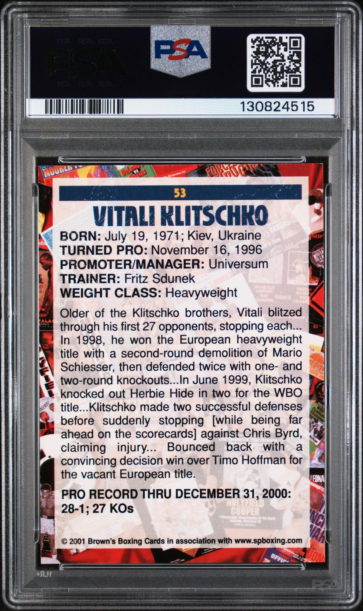 2001 Brown's Boxing Vitali Klitschko #53 PSA 5