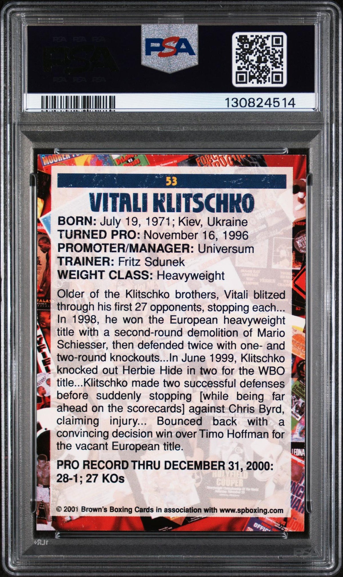 2001 Brown's Boxing Vitali Klitschko #53 PSA 5