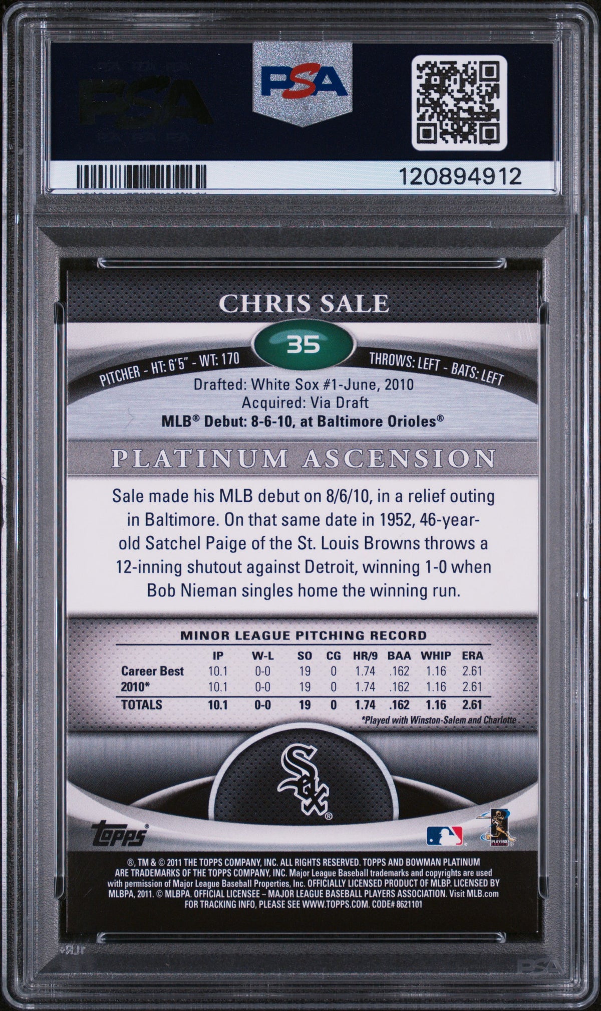 2011 Bowman Platinum Chris Sale #35 PSA 7