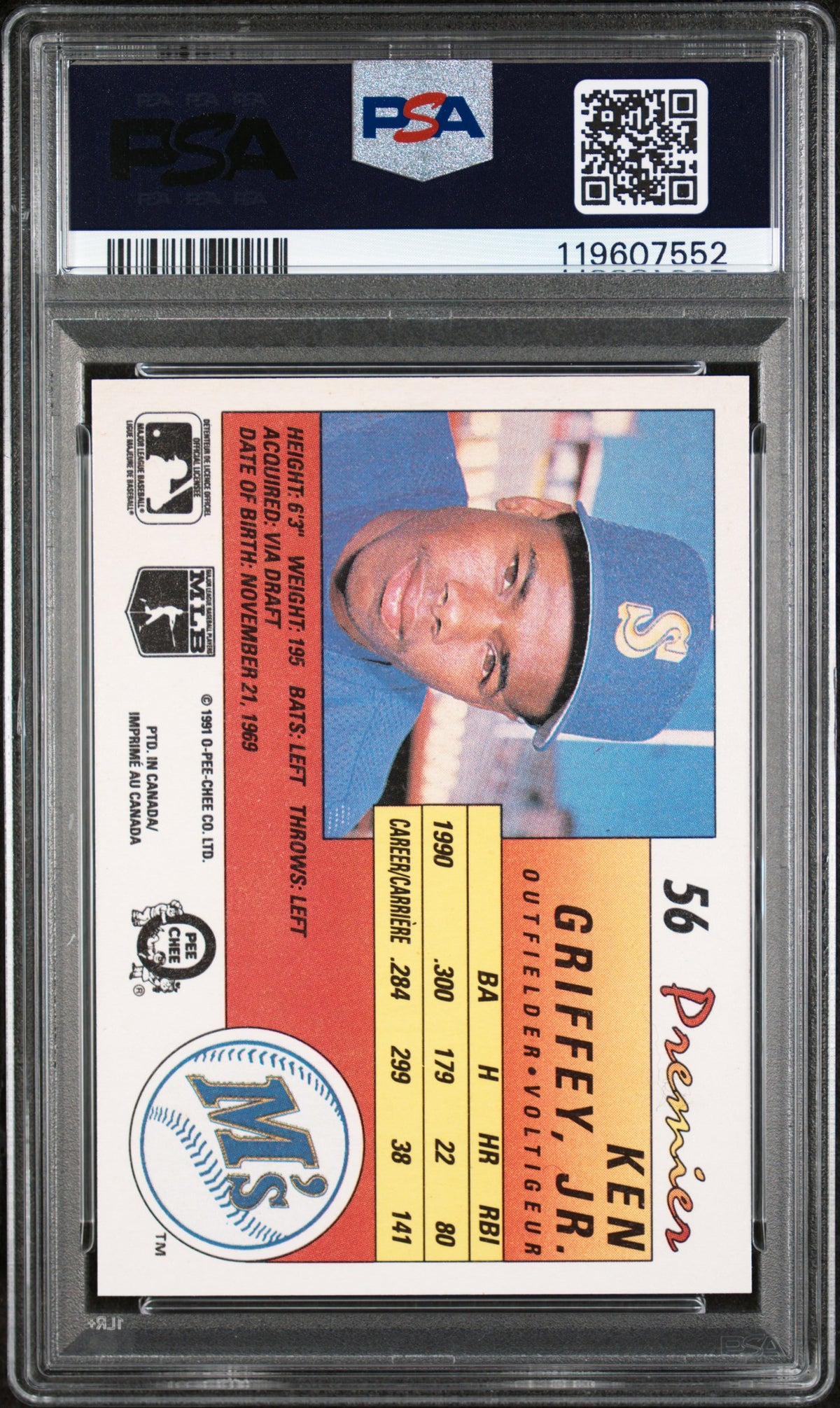 1991 O-Pee-Chee Premier Ken Griffey Jr. #56 PSA 6