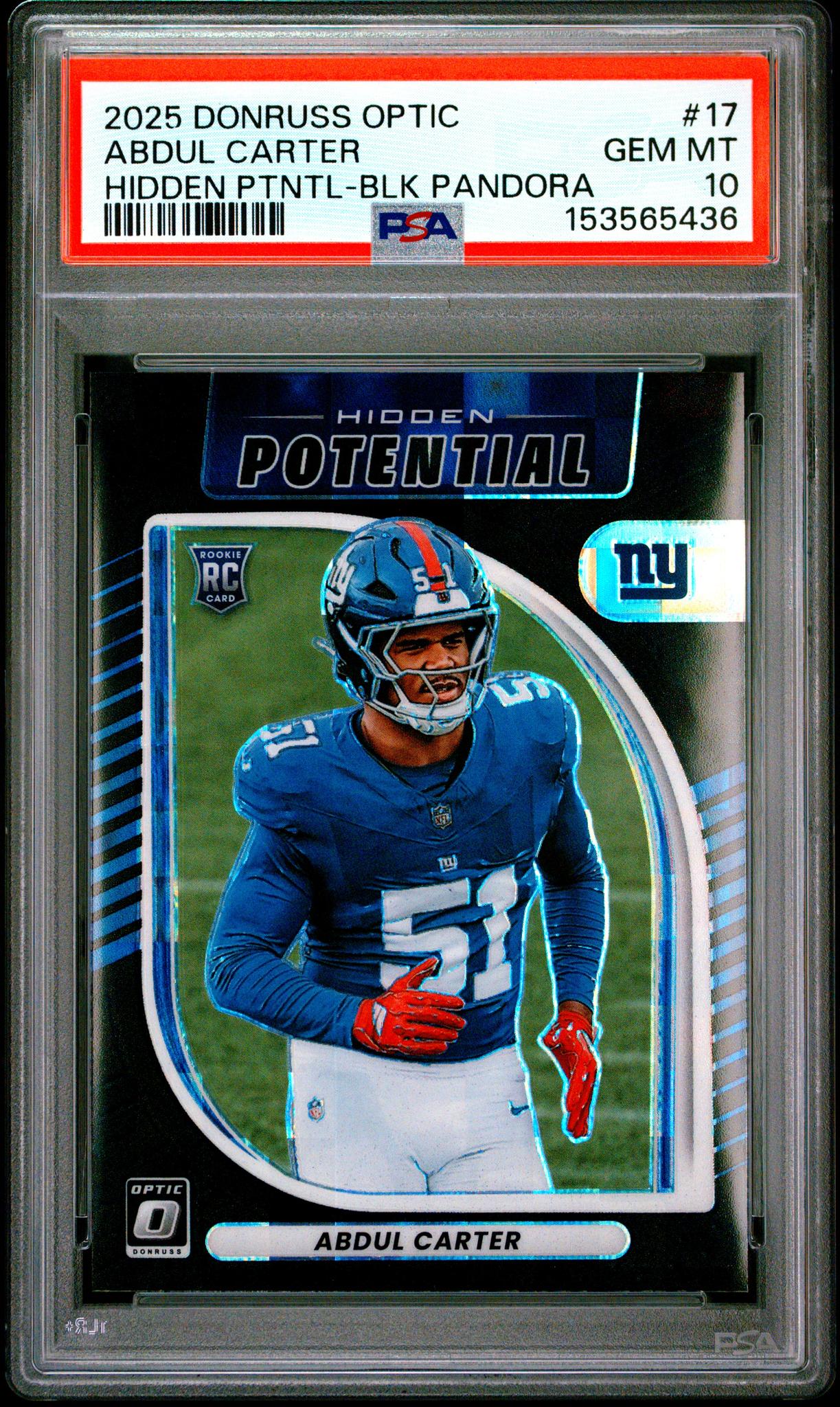 2025 Panini Donruss Optic Hidden Potential Black Pandora Abdul Carter #17 /149 PSA 10