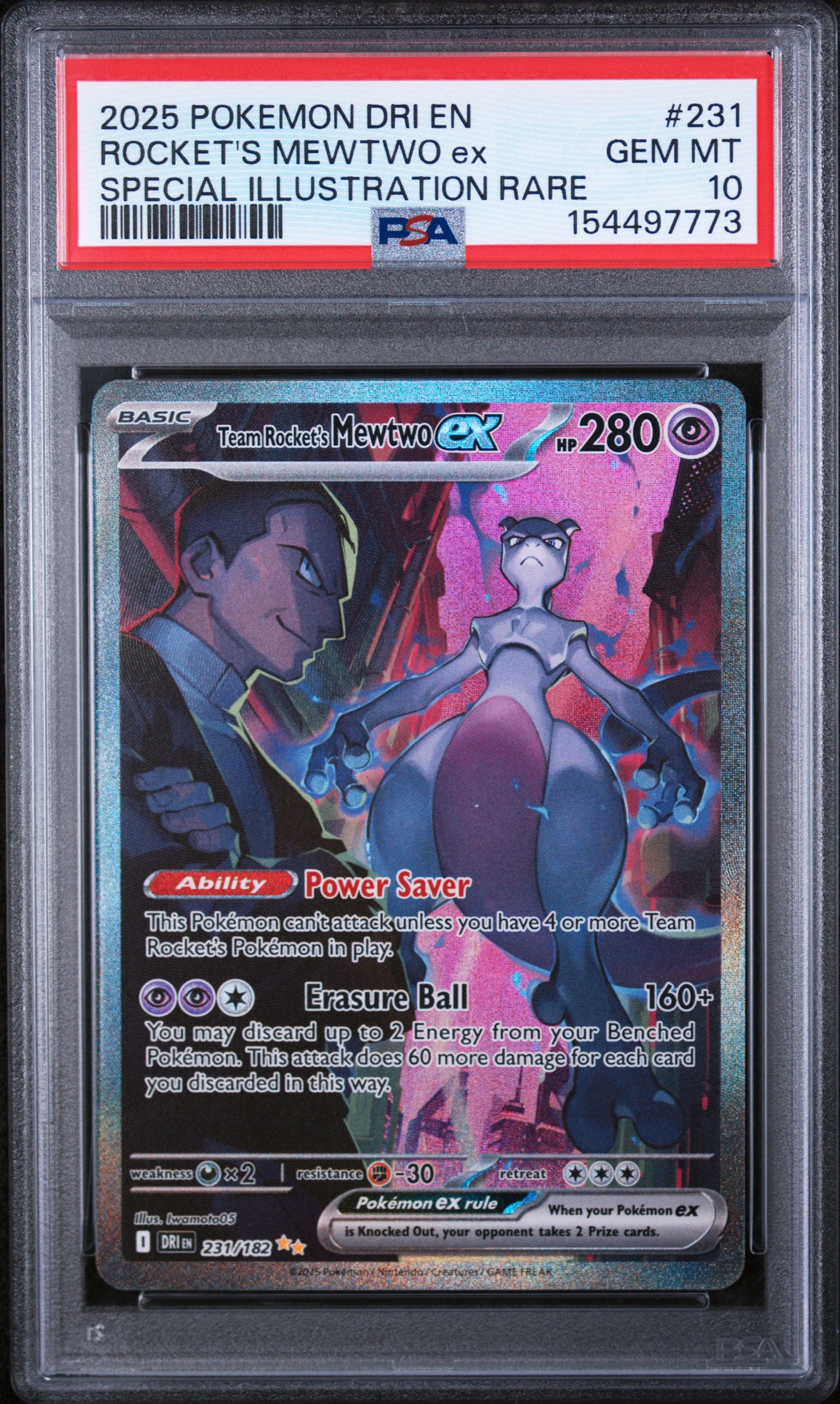 2025 Pokemon Scarlet and Violet Destined Rivals Special Illustration Rare Team Rocket's Mewtwo Ex #231 PSA 10