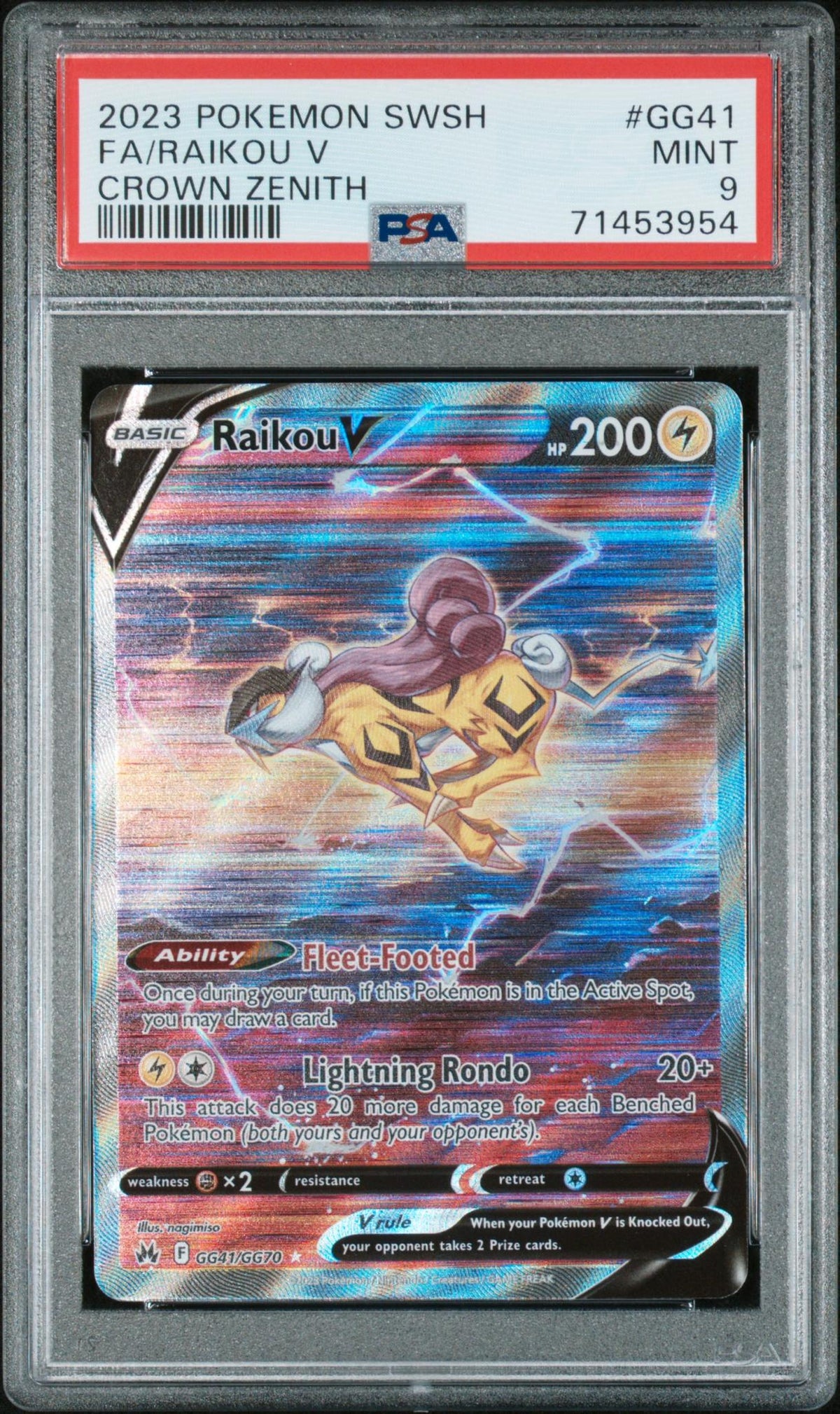 2023 Pokemon Sword and Shield Crown Zenith Raikou V #GG41 PSA 9