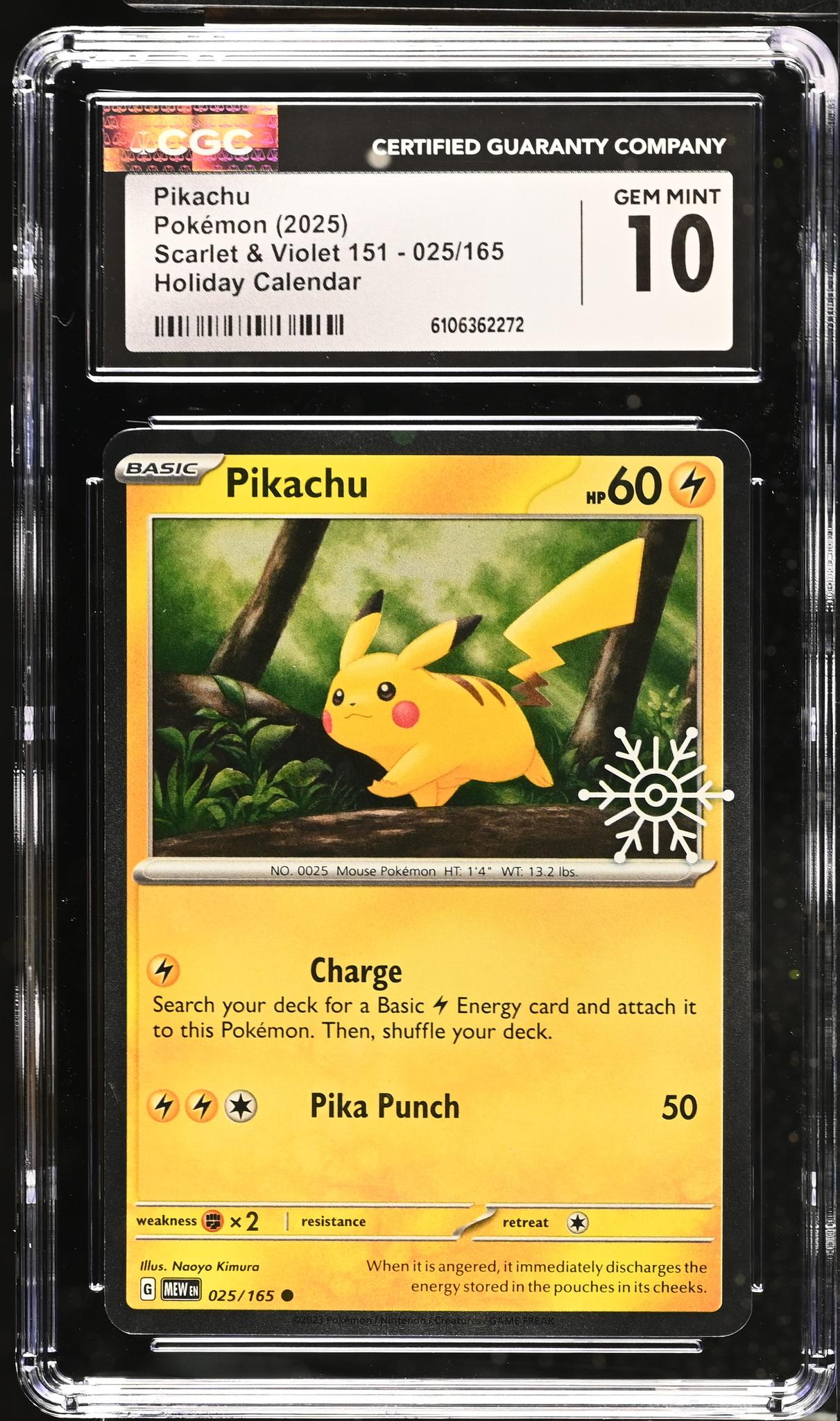 2025 Pokemon #025/165 Pikachu Holiday Calendar CGC 10