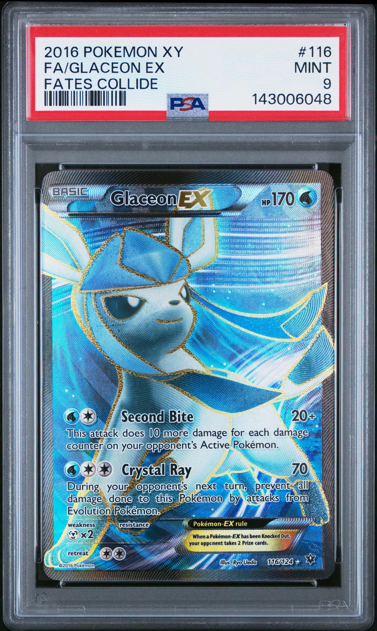 2016 Fates Collide English Glaceon Ex #116 PSA 9