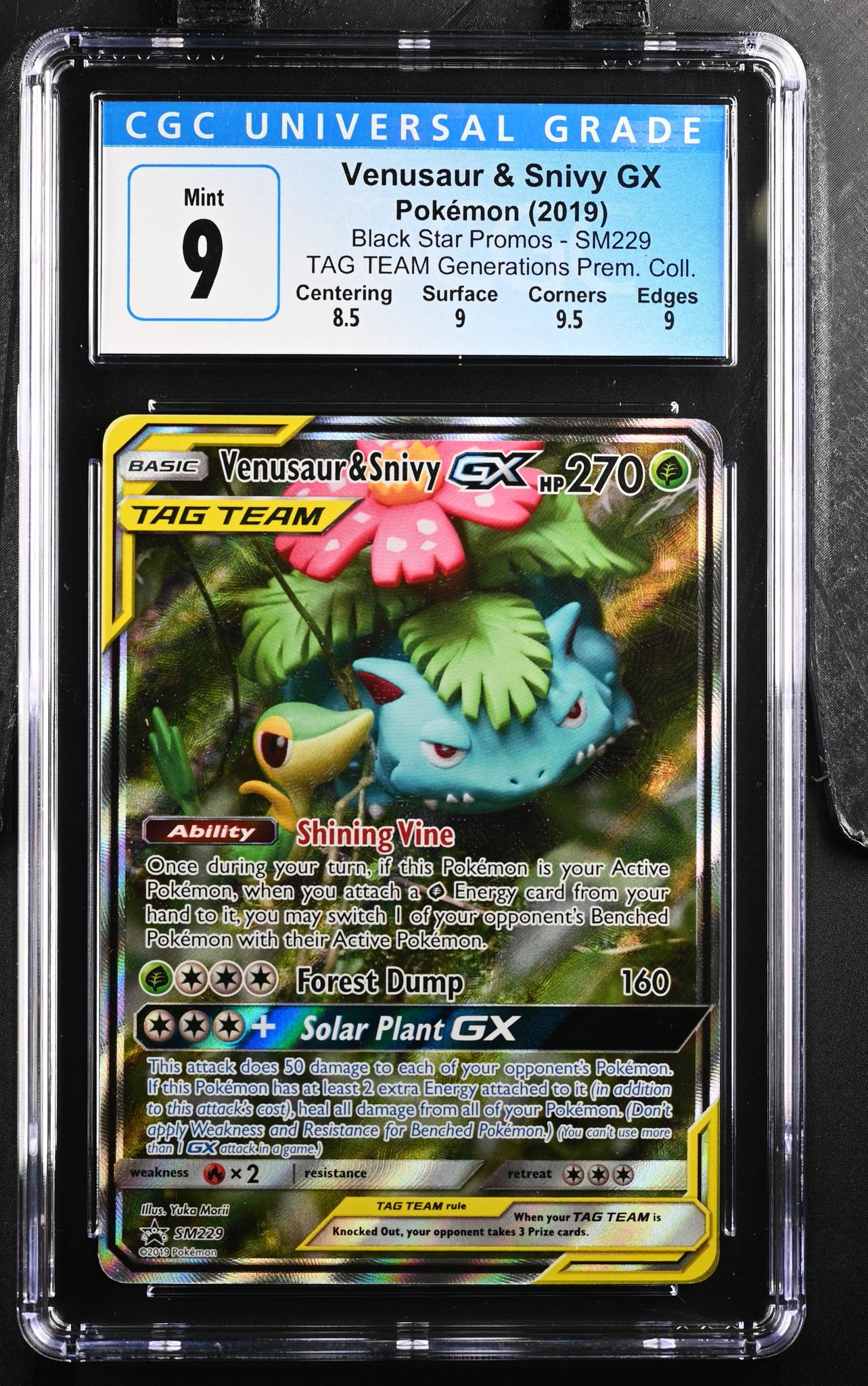 2019 Black Star Promos # Venusaur & Snivy TAG TEAM Generations Prem. Coll. CGC 9