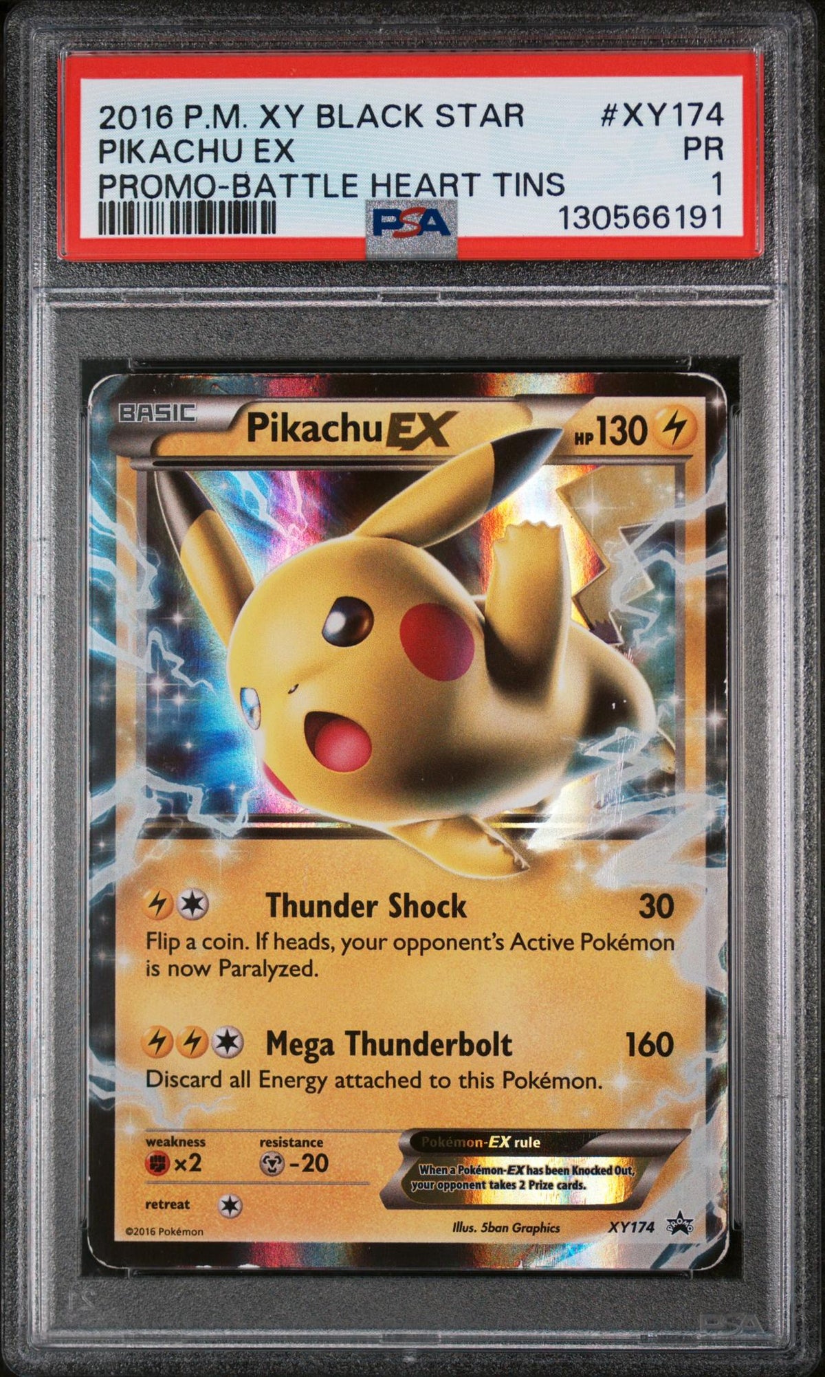 2016 Black Star Promos - XY English Battle Heart Tins Pikachu Ex #XY174 PSA 1
