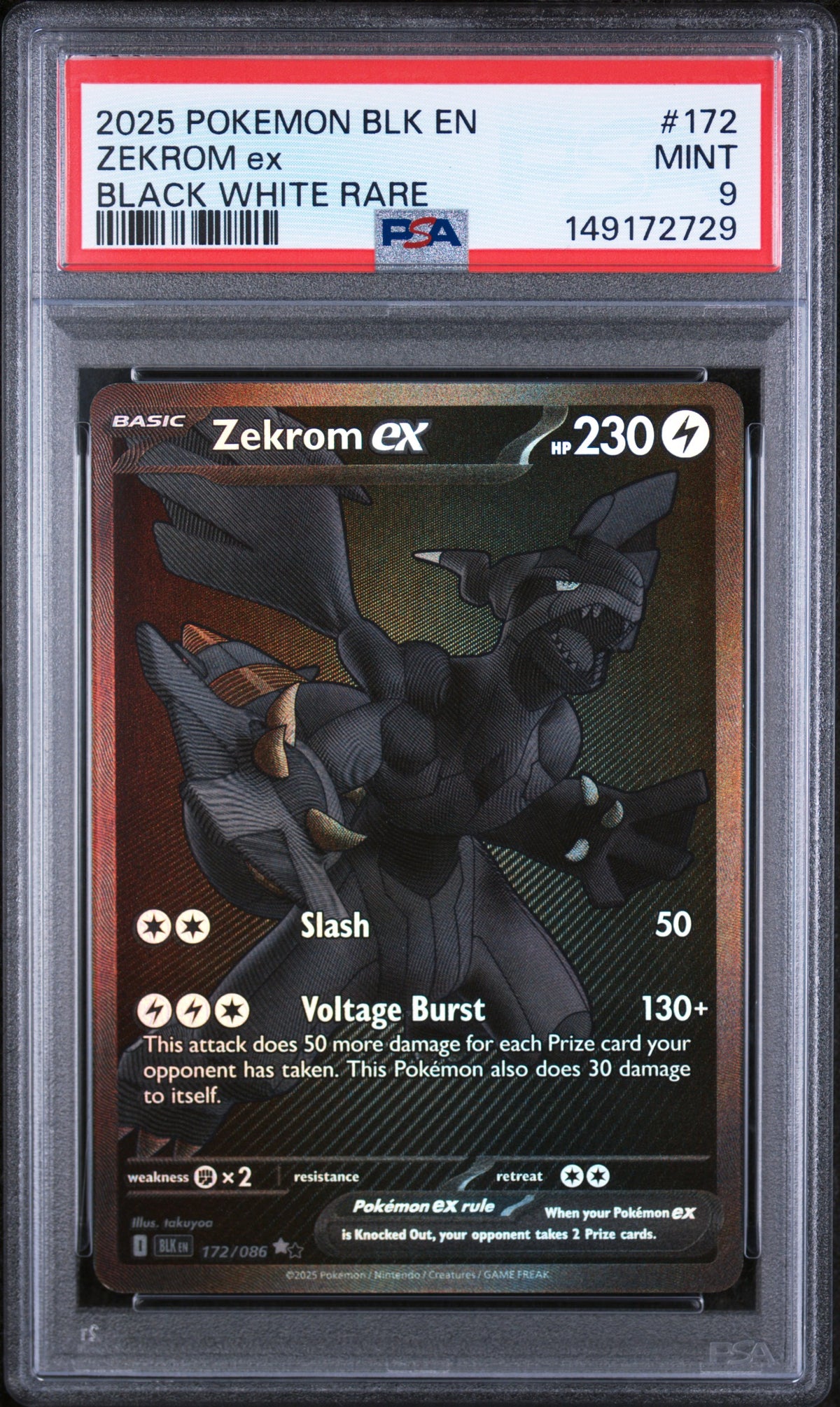 2025 Pokemon Scarlet and Violet Black Bolt Black White Rare Zekrom Ex #172 PSA 9