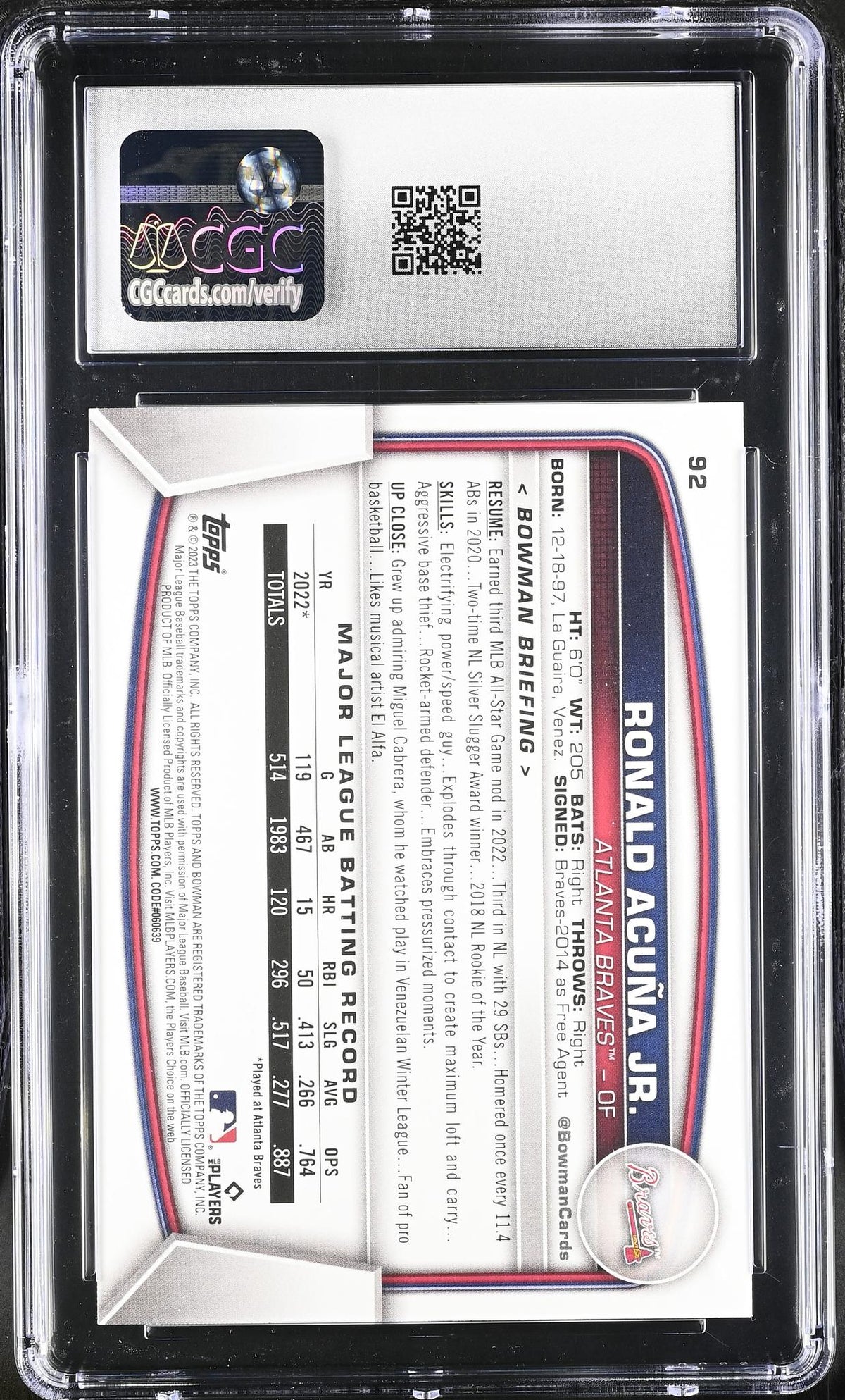 2023 Bowman #92 Ronald Acuna Jr. /499 CGC 8