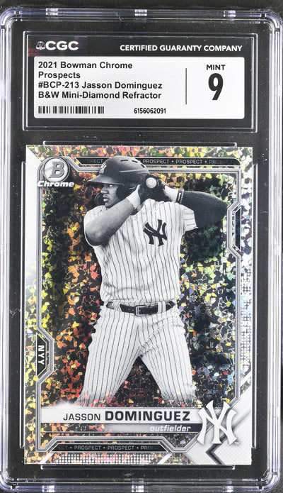 2021 Bowman Chrome Prospects Jasson Dominguez #BCP-213 B&W Mini-Diamond Refractor CGC 9