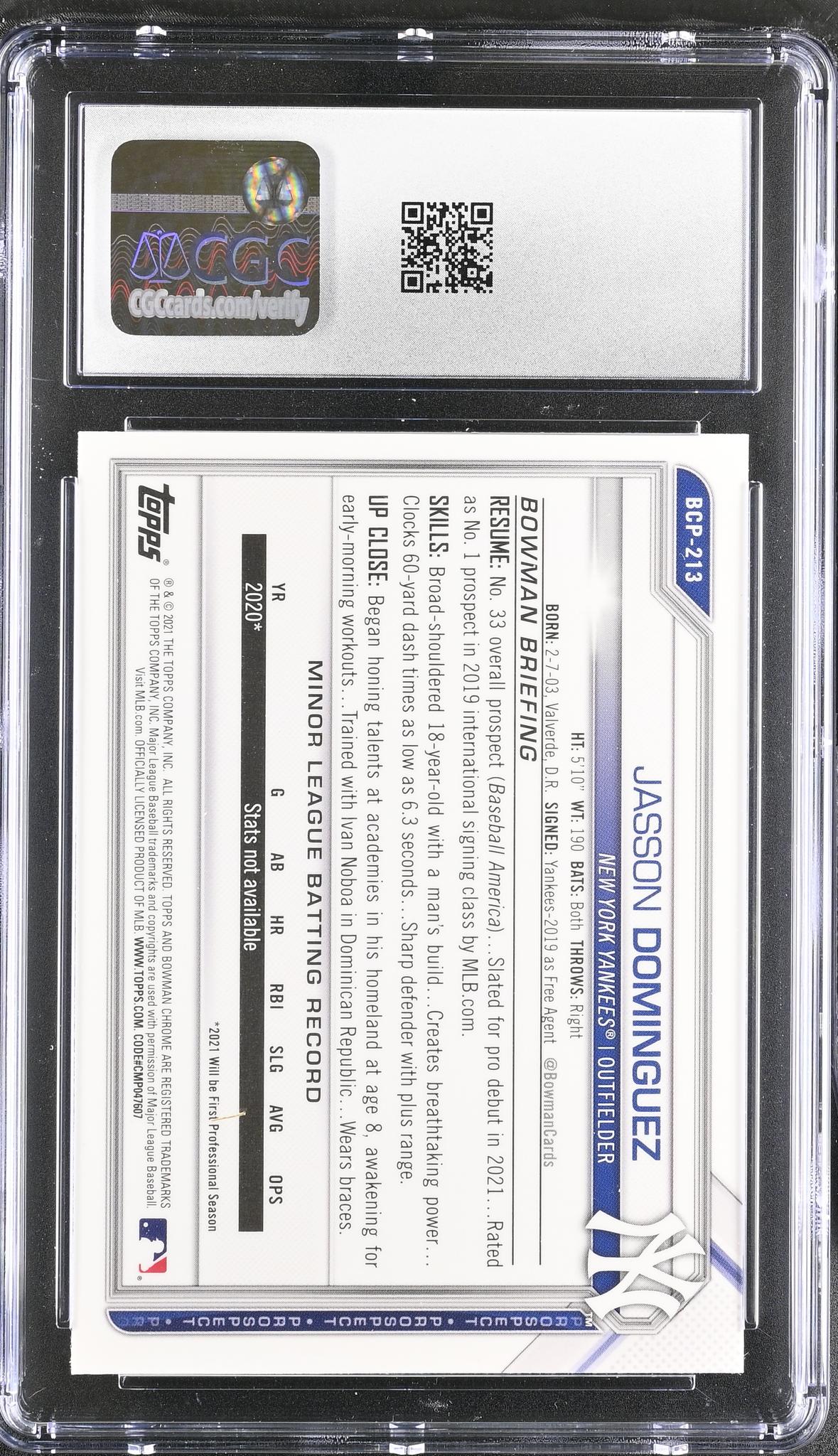2021 Bowman Chrome #BCP-213 Jasson Dominguez Prospects CGC 9