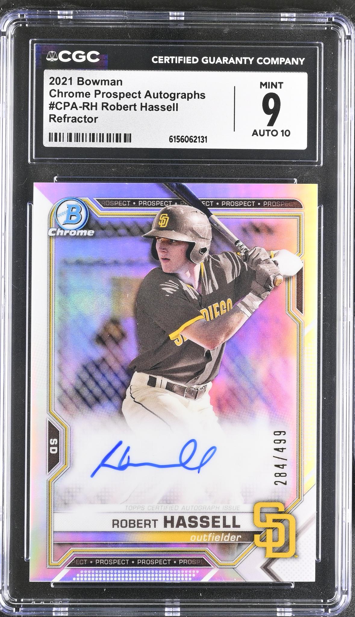 2021 Bowman #CPA-RH Robert Hassell Chrome Prospect Autographs /499 Auto CGC 9