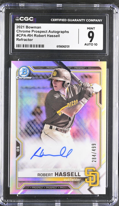 2021 Bowman Chrome Prospect Autographs Robert Hassell Refractor #CPA-RH /499 CGC 9 Auto 10