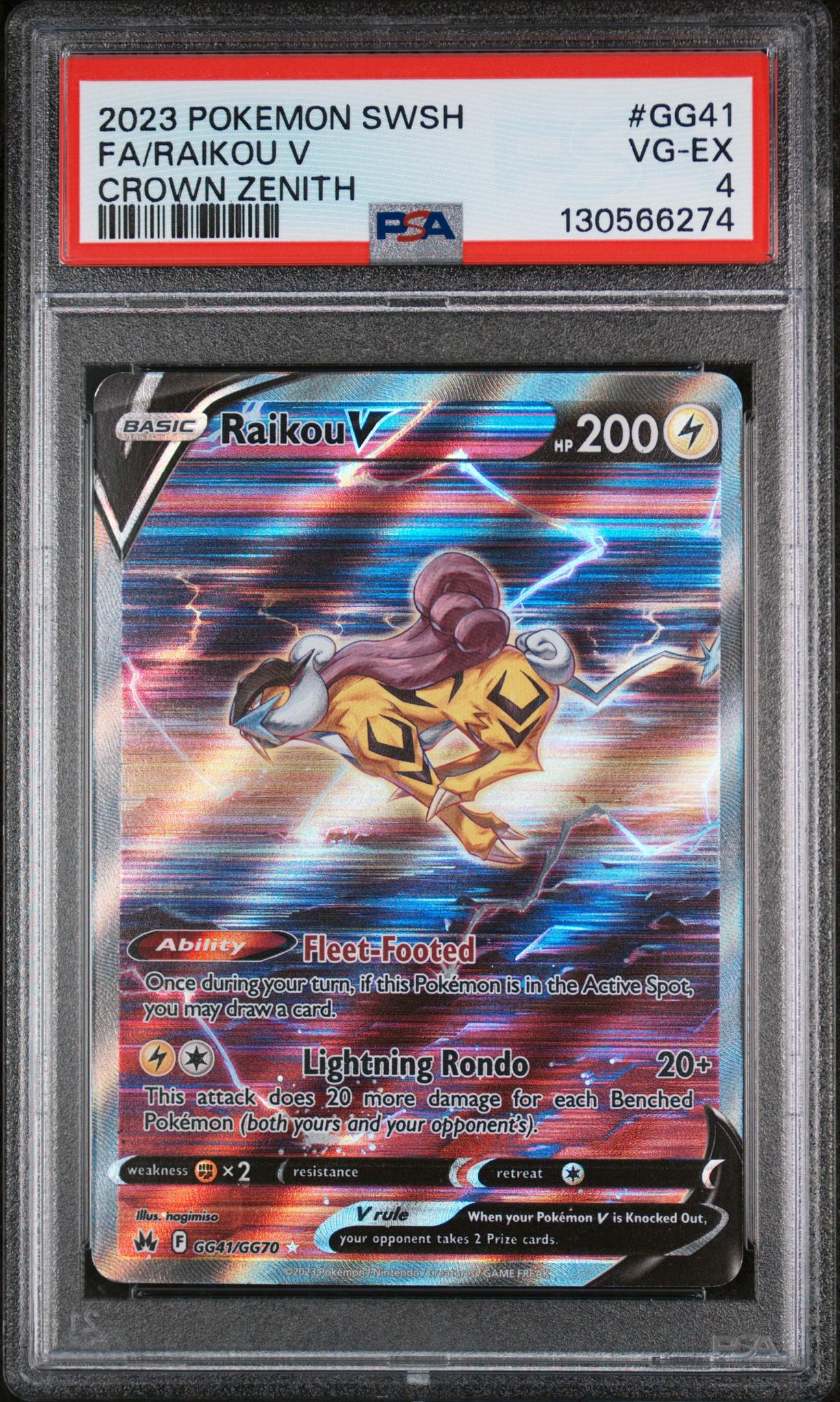 2023 Pokemon Sword and Shield Crown Zenith Raikou V #GG41 PSA 4