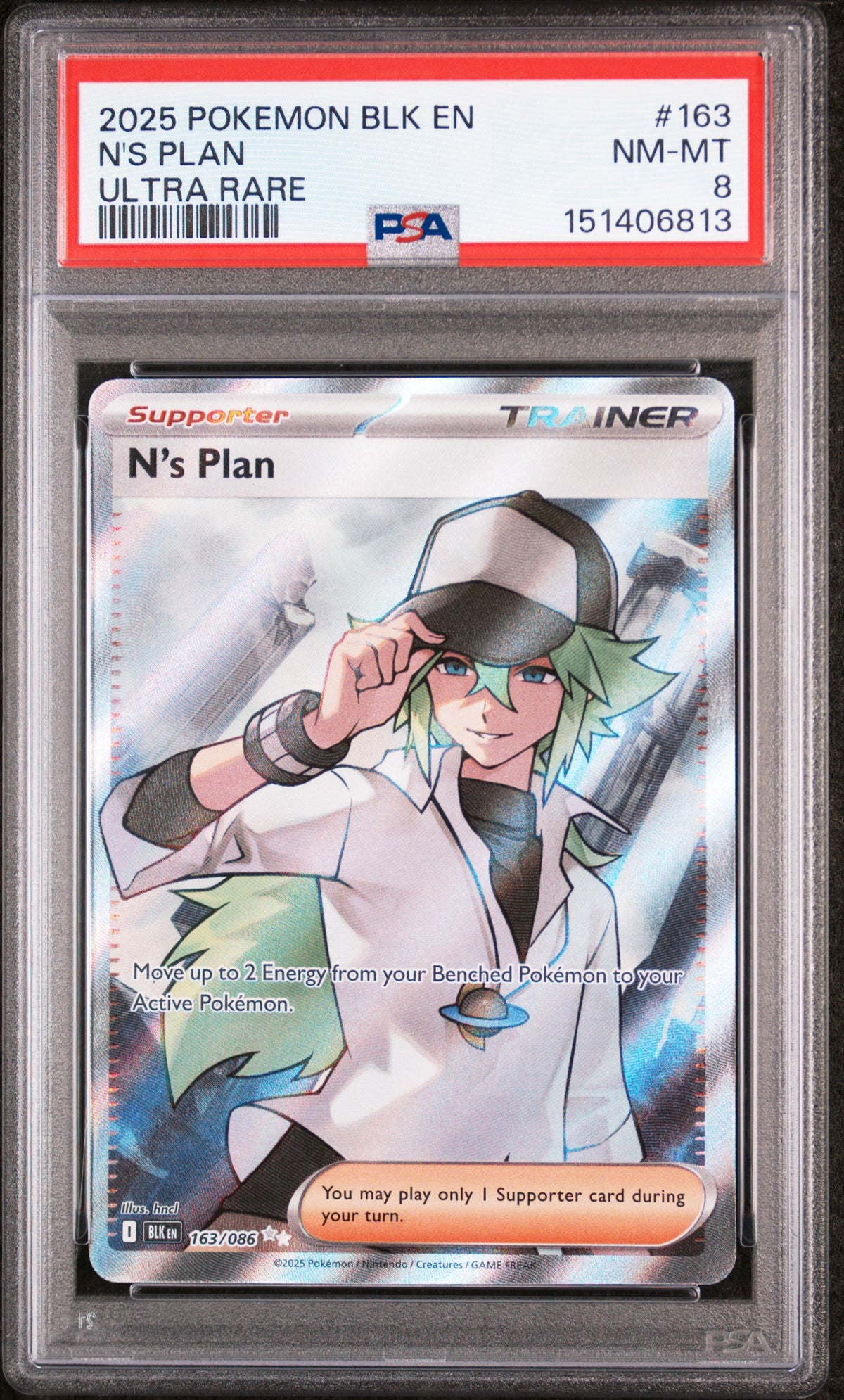 2025 Pokemon Black Bolt Ultra Rare N's Plan #163 PSA 8