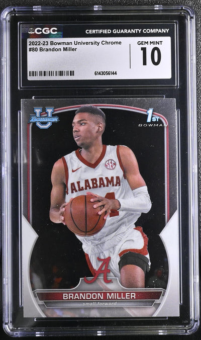 2022-23 Bowman University Chrome Brandon Miller #80 1st Bowman CGC 10