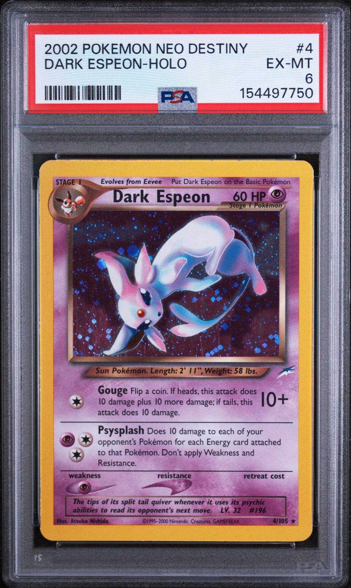 2002 Pokemon Neo Destiny Holo Dark Espeon #4 PSA 6