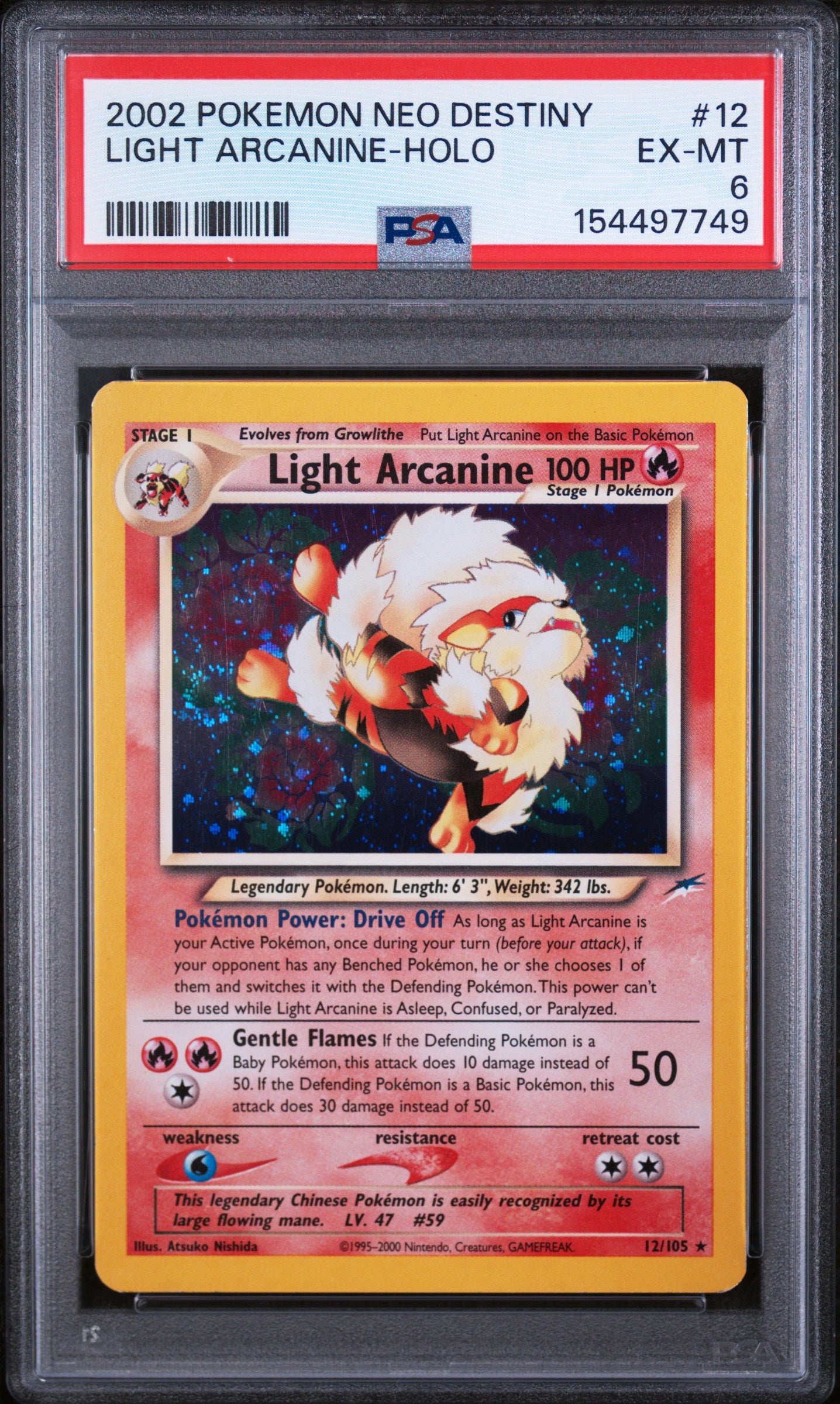 2002 Pokemon Neo Destiny Holo Light Arcanine #12 PSA 6