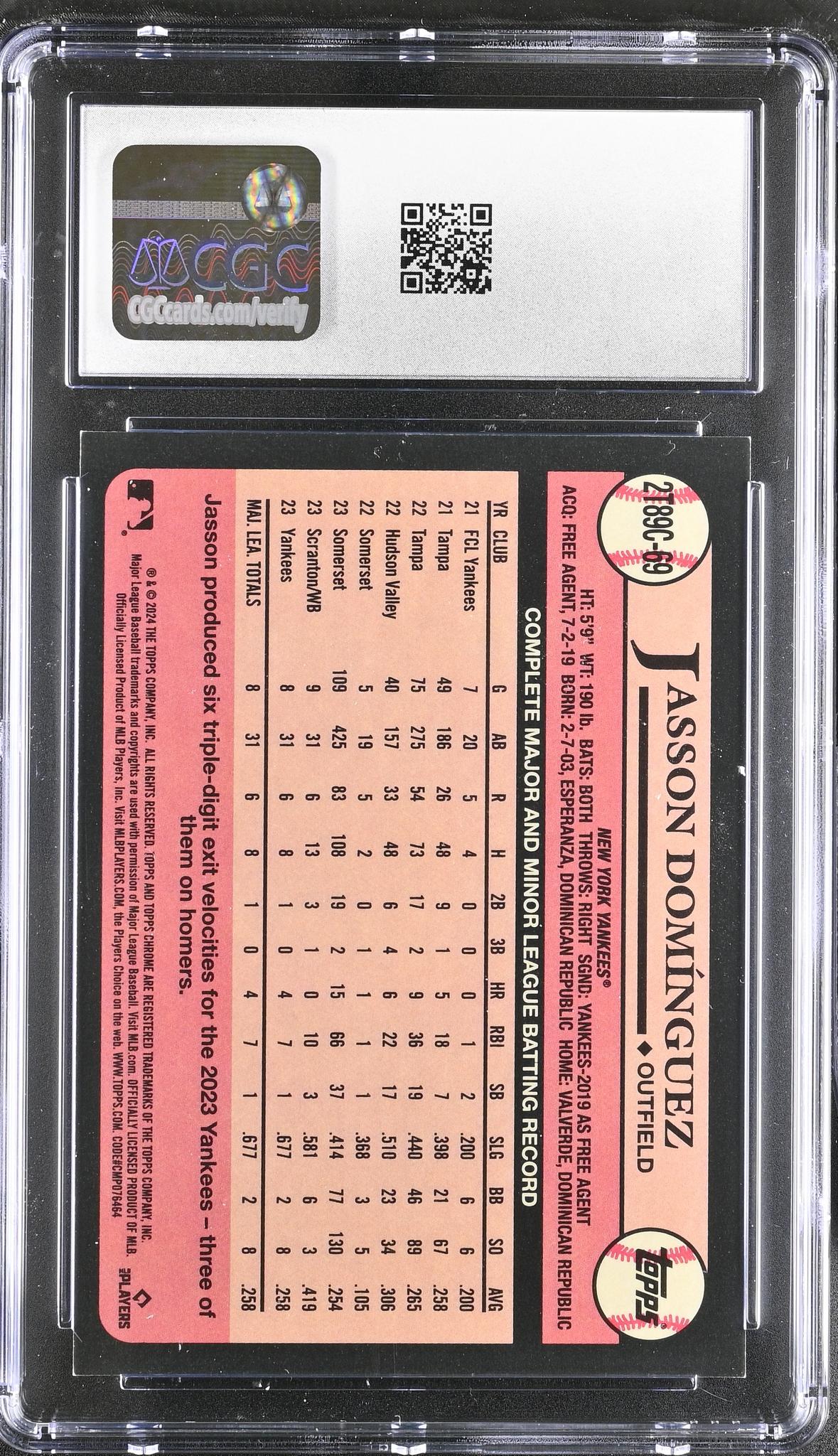 2024 Topps Chrome #2T89C-69 Jasson Dominguez '89 Silver Pack CGC 9