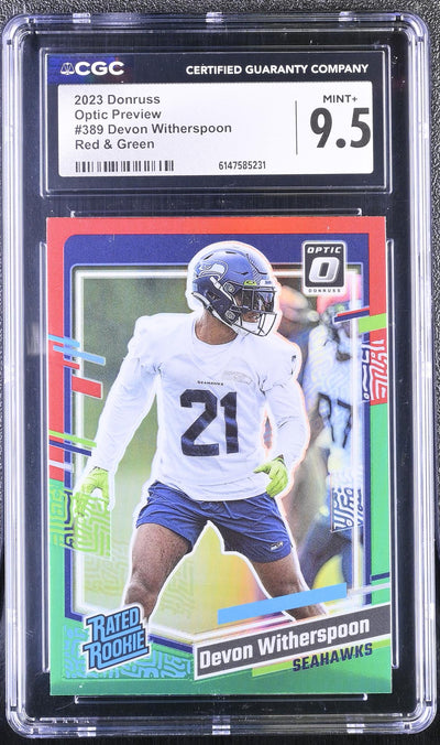 2023 Donruss Optic Preview Devon Witherspoon #389 Red & Green CGC 9.5