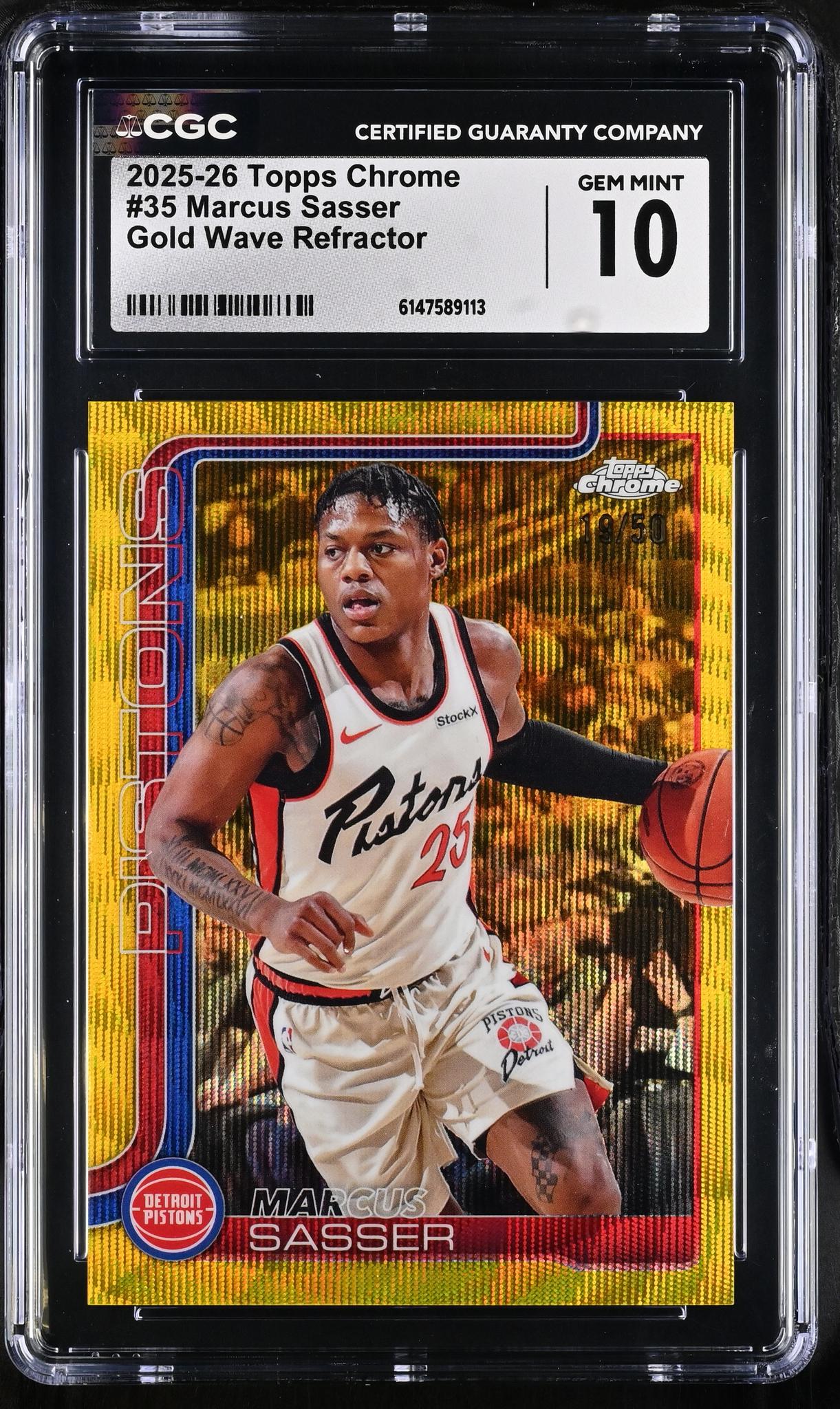 2025 Topps Chrome #35 Marcus Sasser Gold Wave Refractor /50 CGC 10