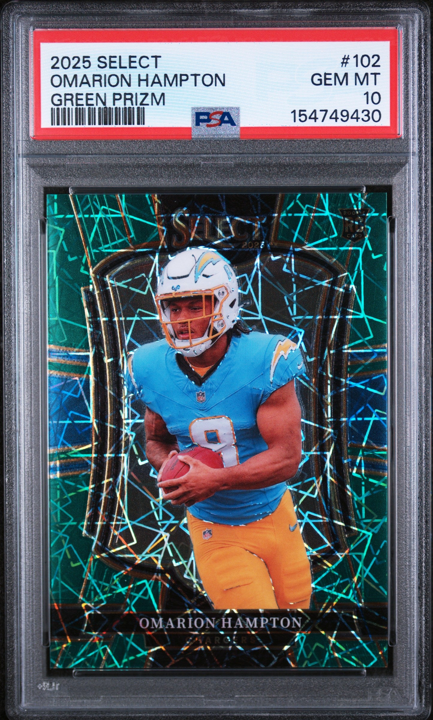 2025 Panini Select Prizm Green Omarion Hampton #102 /15 PSA 10