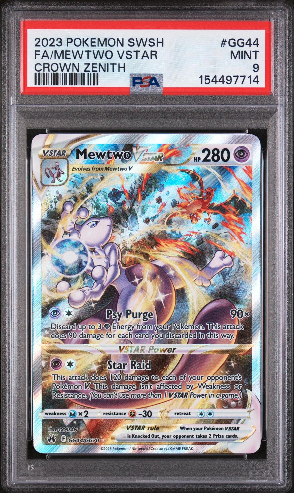 2023 Pokemon Sword and Shield Crown Zenith Galarian Gallery Mewtwo Vstar #GG44 PSA 9