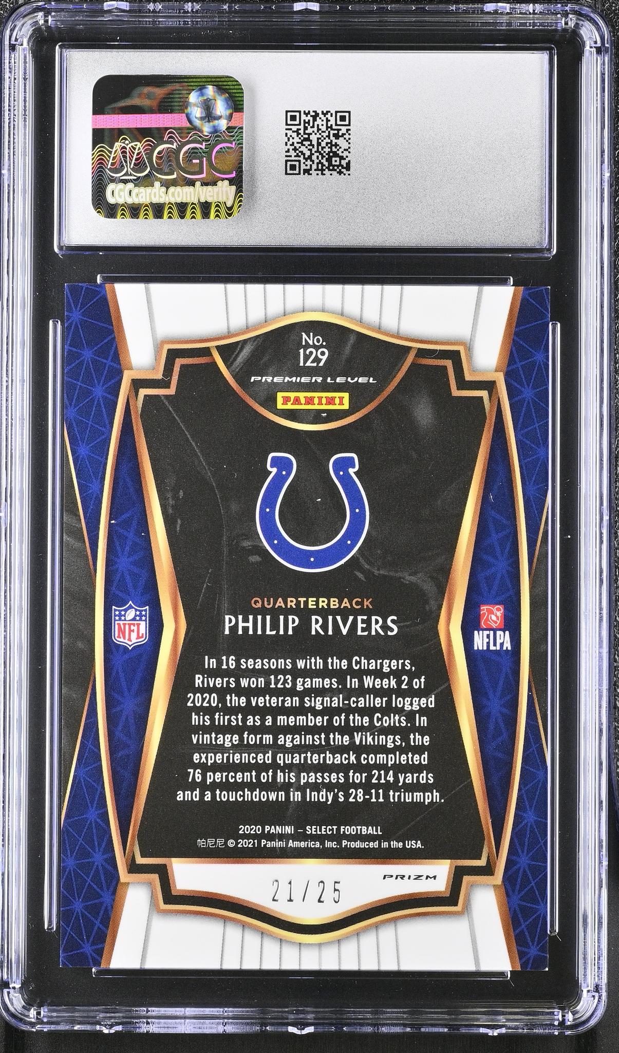 2020 Select #129 Philip Rivers Premier Level /25 CGC 9