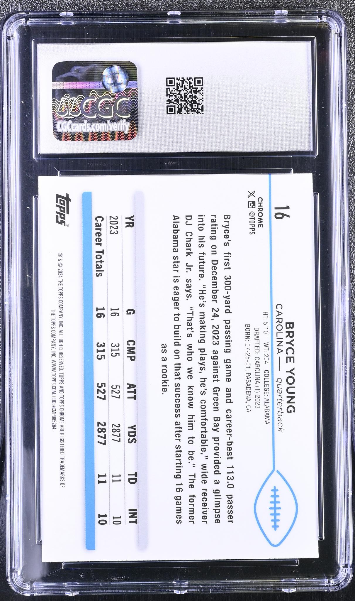 2024 Topps Chrome #16 Bryce Young Blue Refractor /150 CGC 9