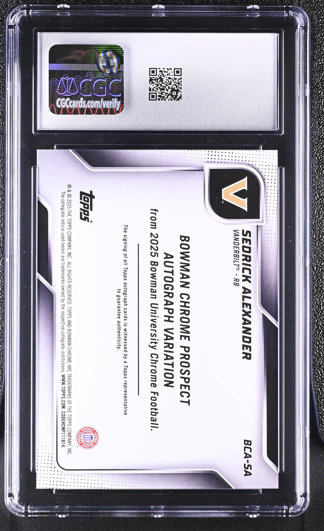 2025 Bowman Chrome #BCA-SA Sedrick Alexander Prospect Autographs Auto CGC 10