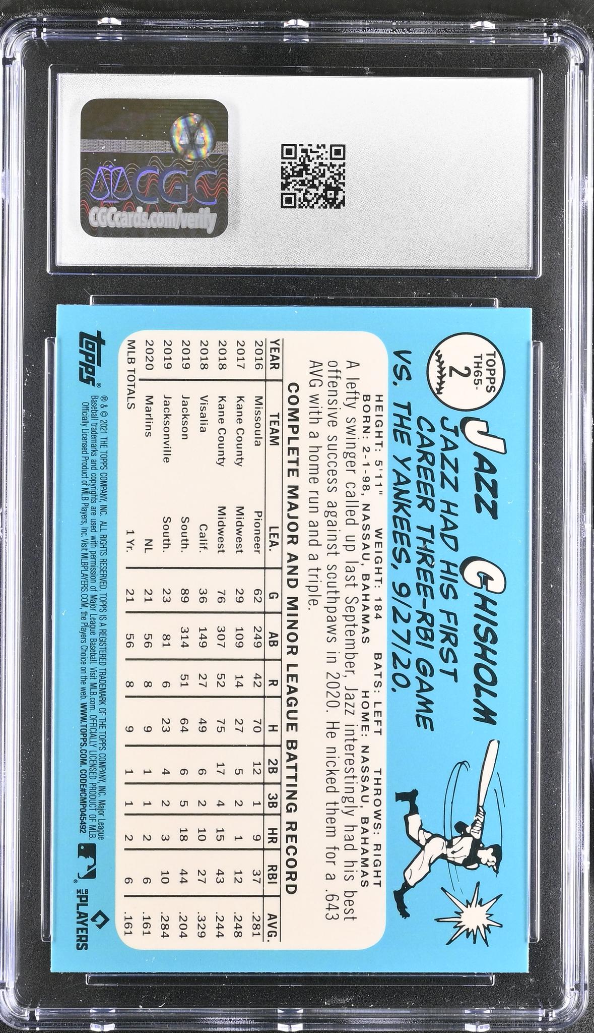 2021 Topps Chrome #TH65-2 Jazz Chisholm Jr. '65 Redux Chrome CGC 10