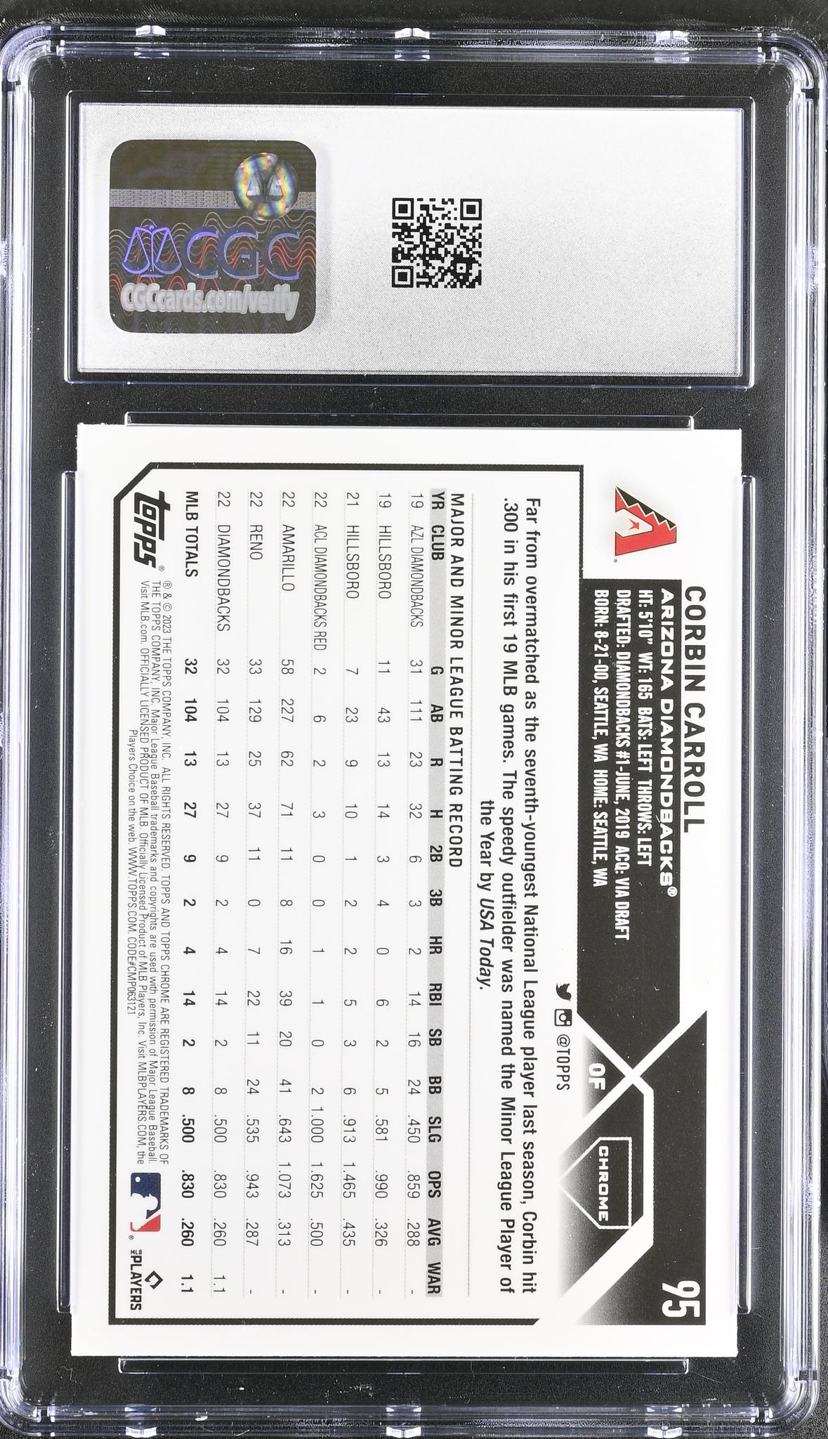 2023 Topps Chrome #95 Corbin Carroll Pink Refractor CGC 10