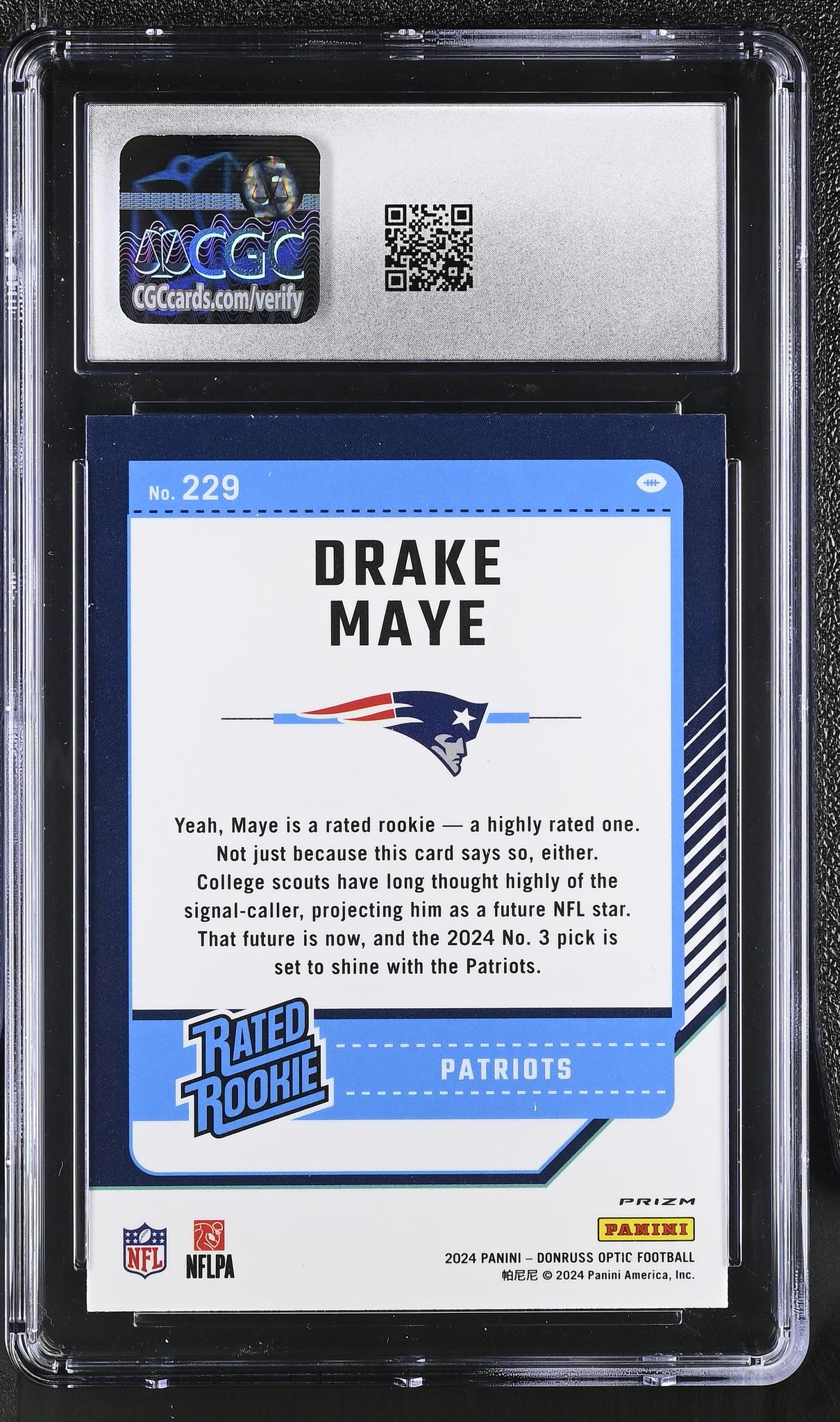 2024 Donruss Optic #229 Drake Maye Rated Rookie CGC 9