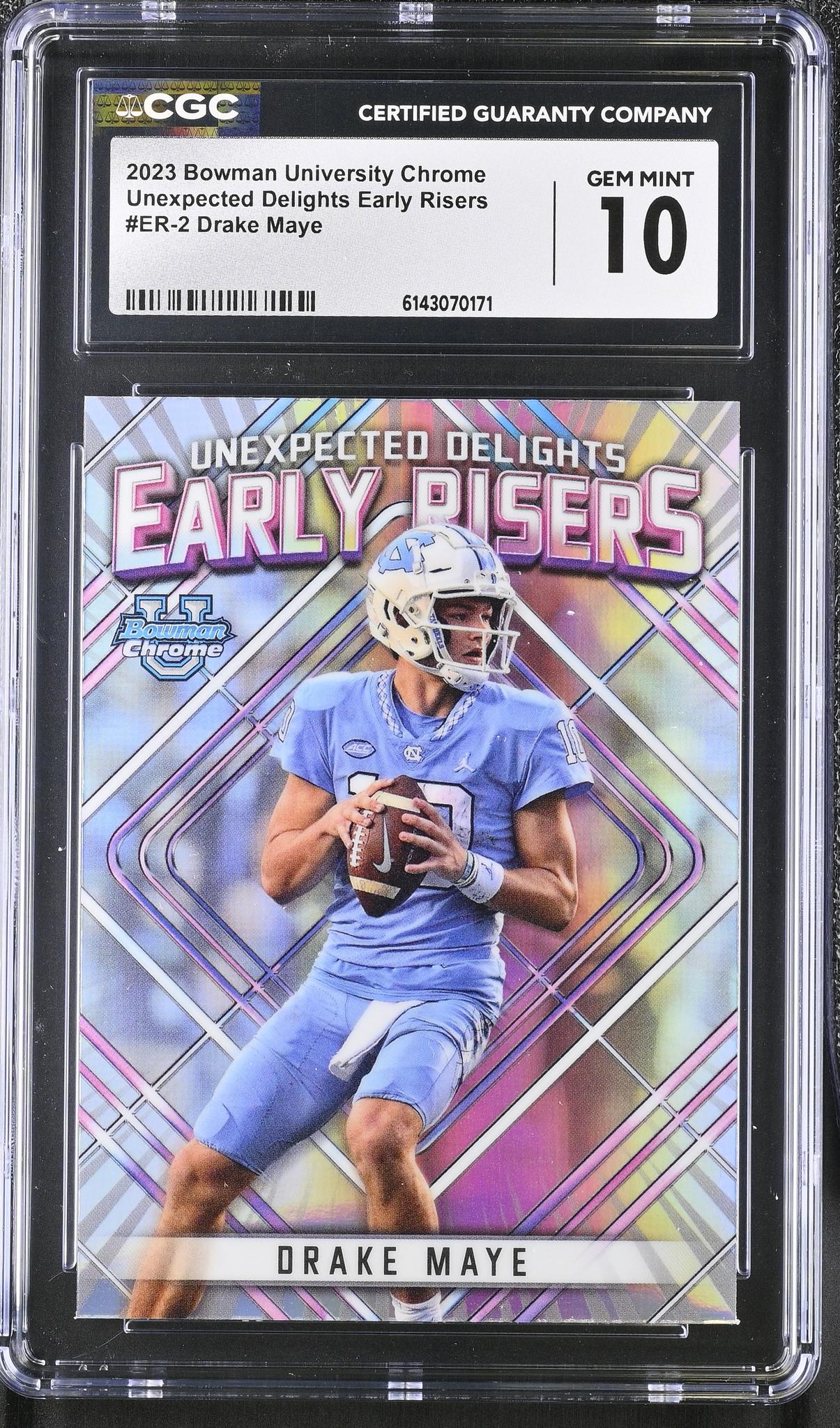 2023 Bowman Chrome #ER-2 Drake Maye Unexpected Delights Early Risers CGC 10
