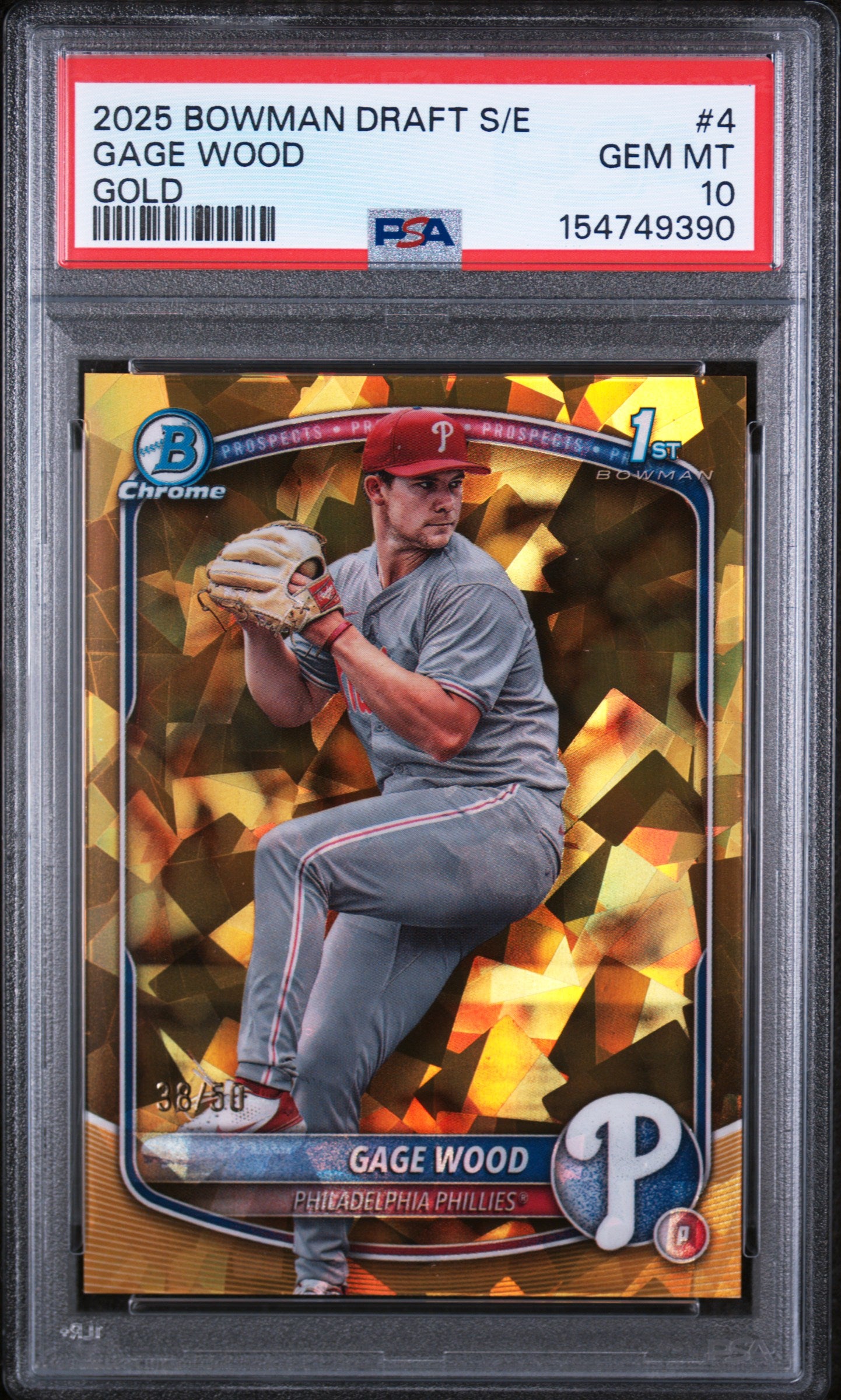2025 Bowman Draft Sapphire Edition Gold Gage Wood #4 /50 PSA 10
