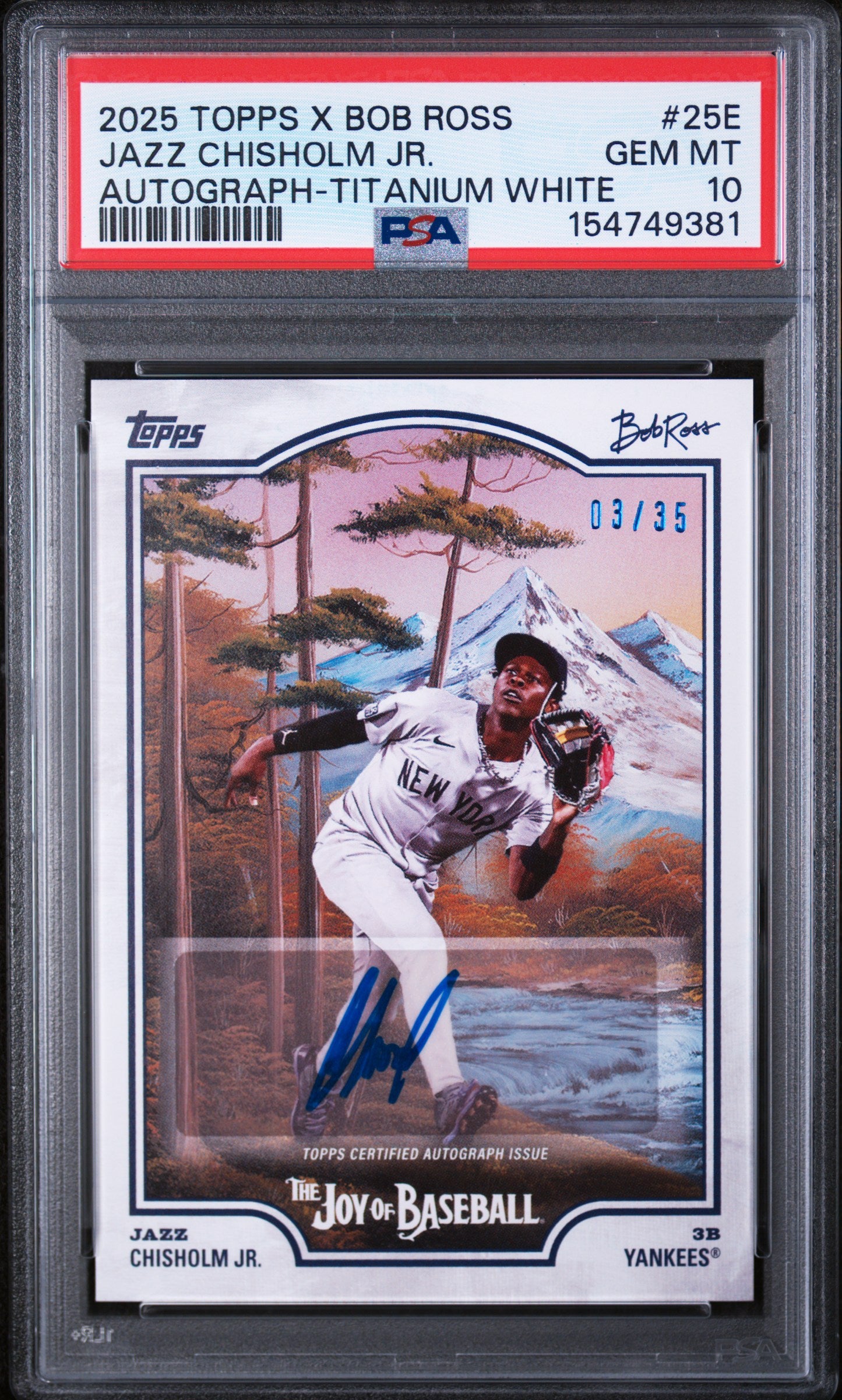 2025 Topps X Bob Ross the Joy of Baseball Autograph-Titanium White Jazz Chisholm Jr. #25E /35 PSA 10